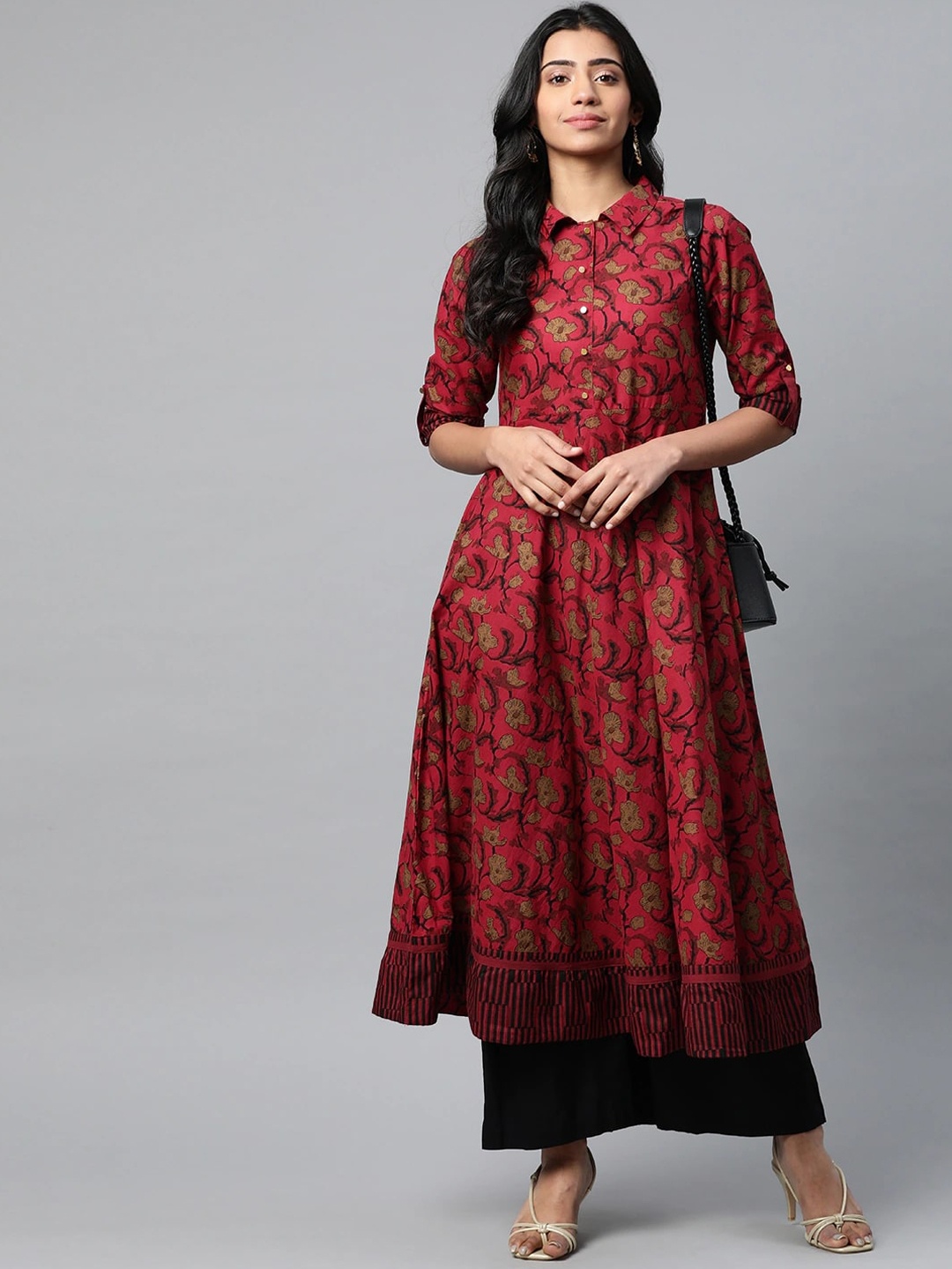 

KALINI Quirky Printed Gotta Patti Anarkali Kurta, Maroon