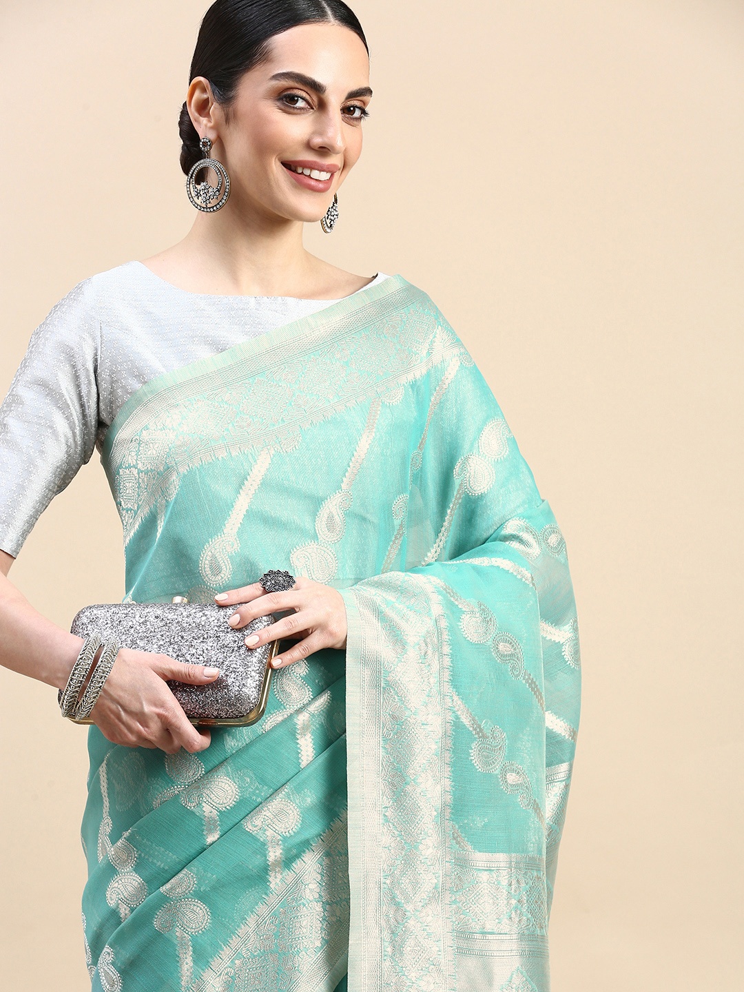 

MOHEY Paisley Zari Saree, Blue