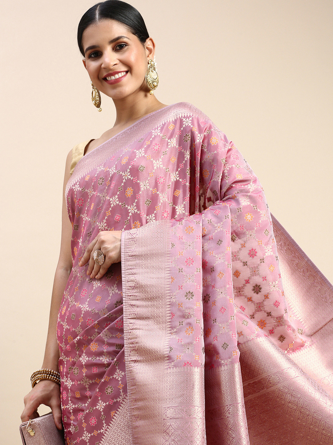 

MOHEY Woven Design Zari Saree, Purple