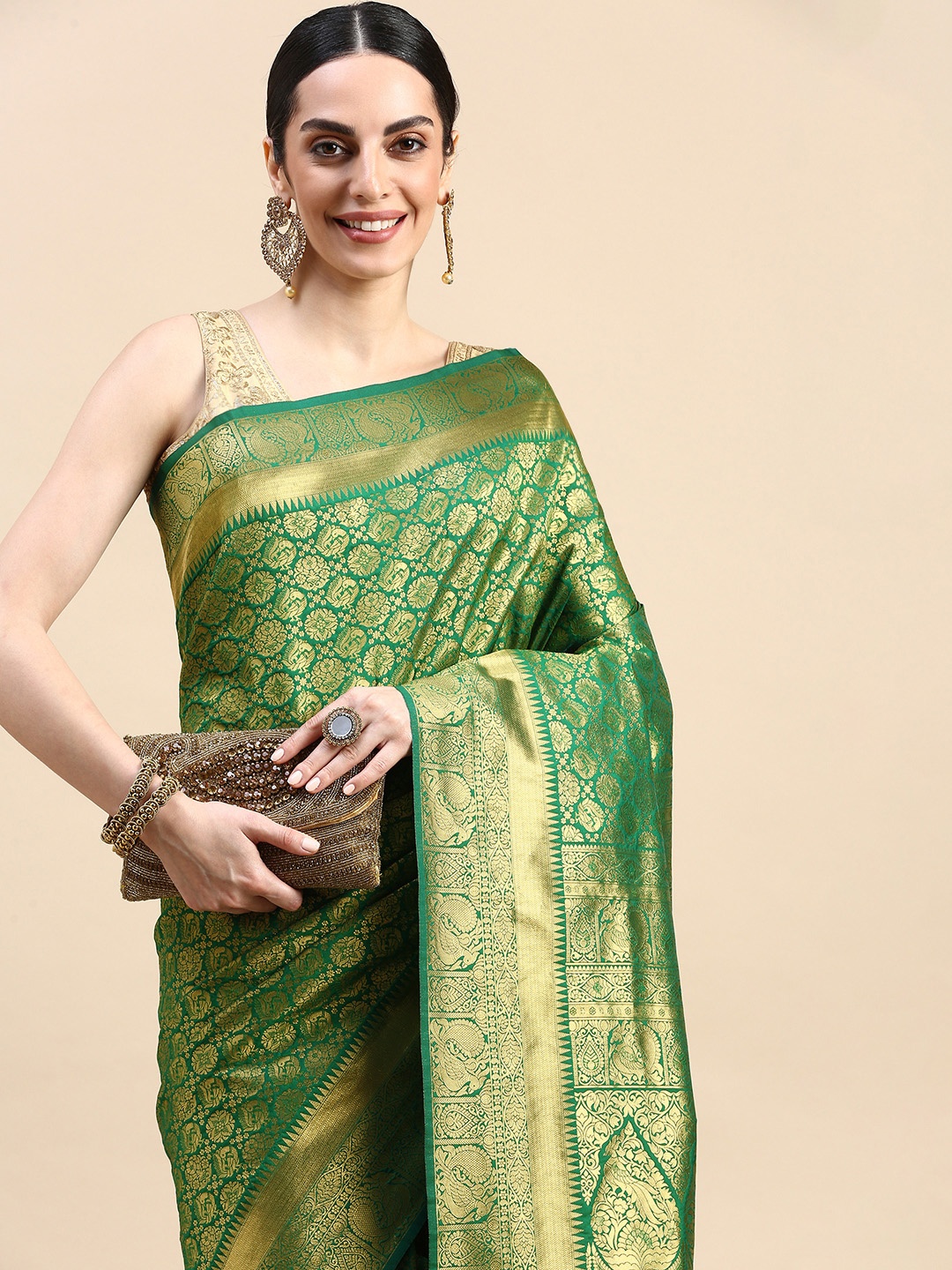 

MOHEY Ethnic Motifs Saree, Green