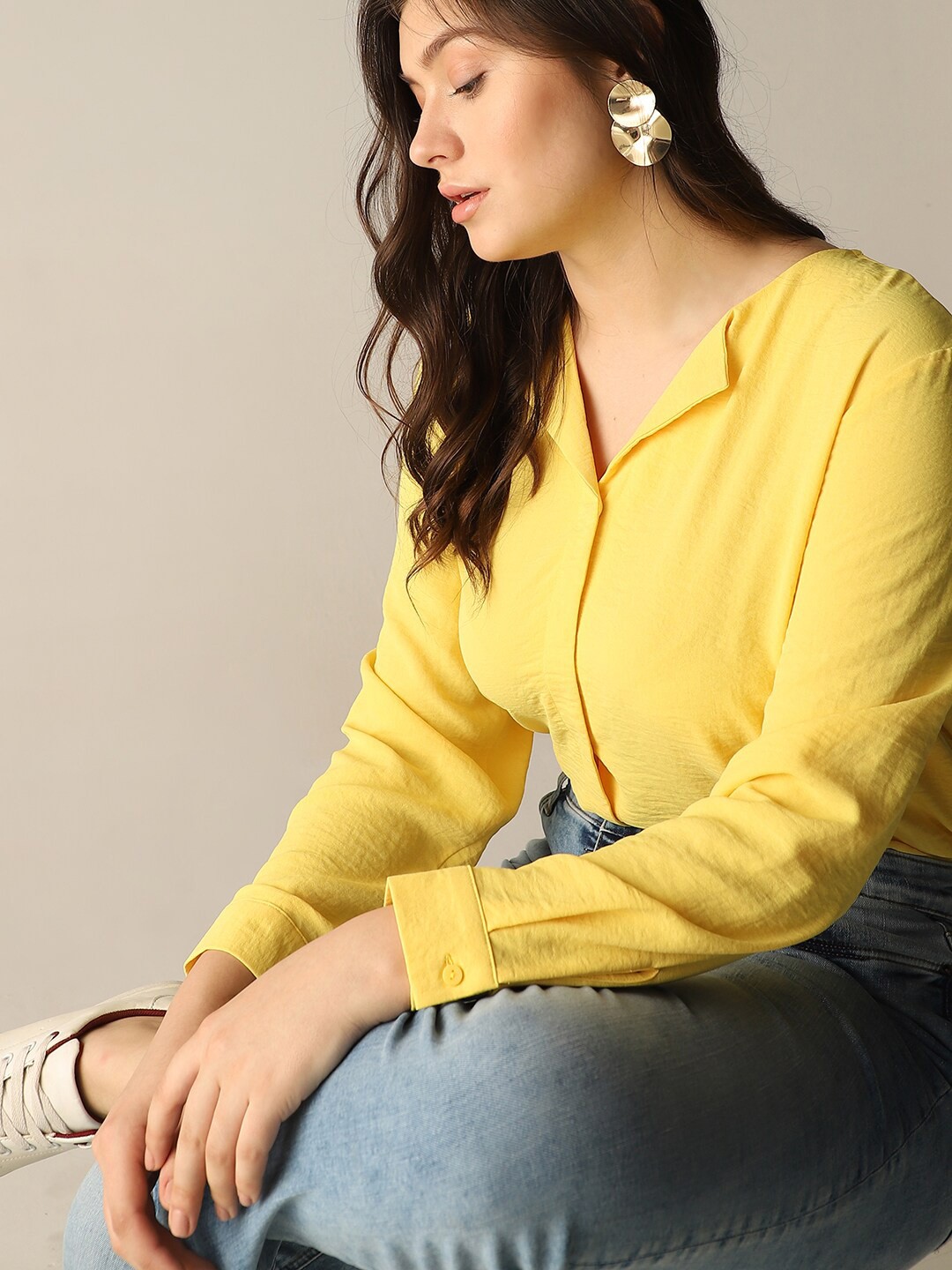 

VERO MODA CURVE Plus Size Cuffed Sleeves Shirt Style Top, Yellow