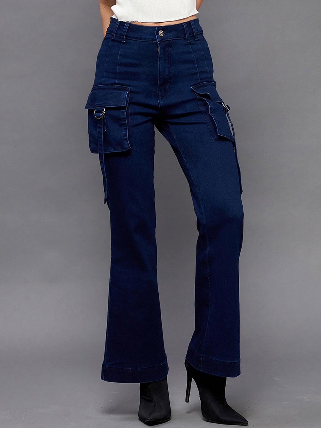 

Miss Chase Women Bootcut High-Rise Clean Look Stretchable Jeans, Navy blue