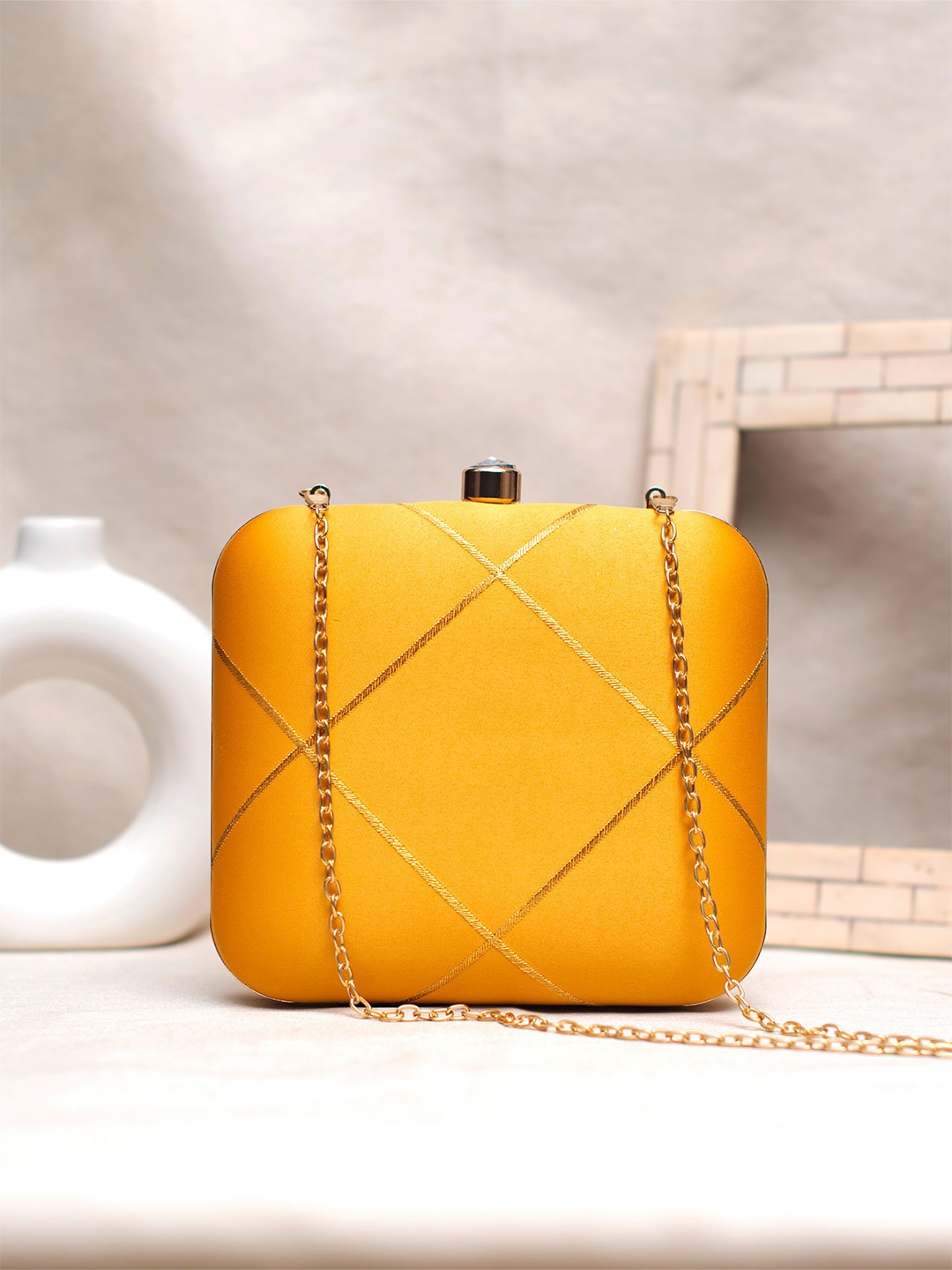 

ARTKLIM Embroidered Box Clutch, Yellow
