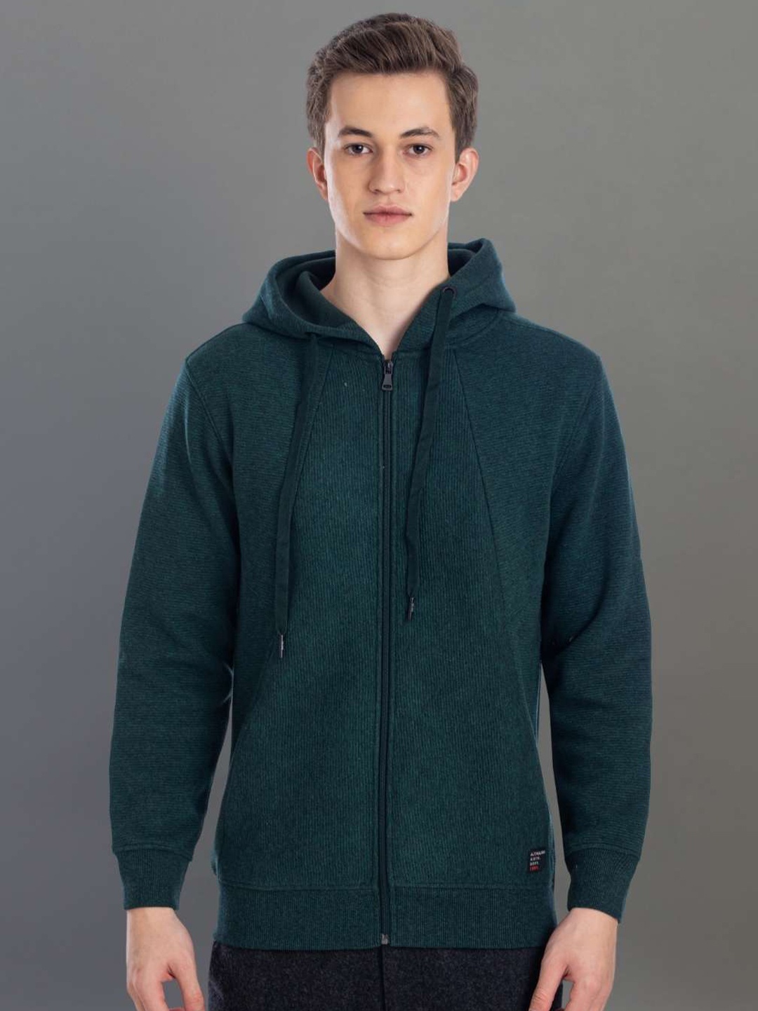

AXMANN Hooded Long Sleeves Zip Detail Fleece Front Open Sweatshirt, Green