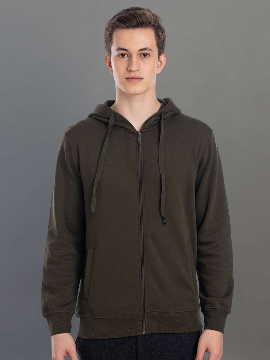 

AXMANN Hooded Fleece Front-Open Sweatshirt, Olive