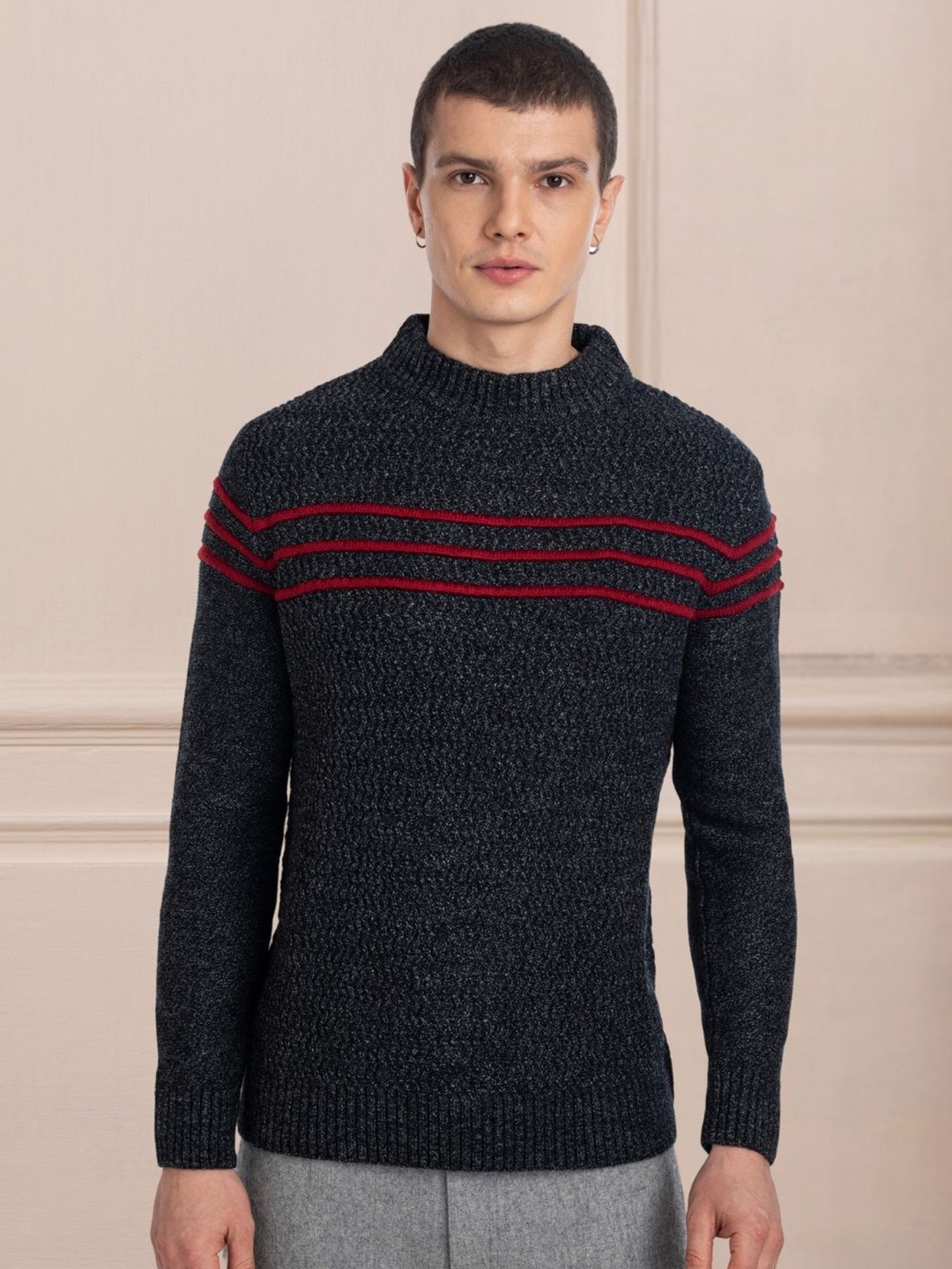 

AXMANN Cable Knit Turtle Neck Long Sleeves Woollen Pullover Sweater, Black