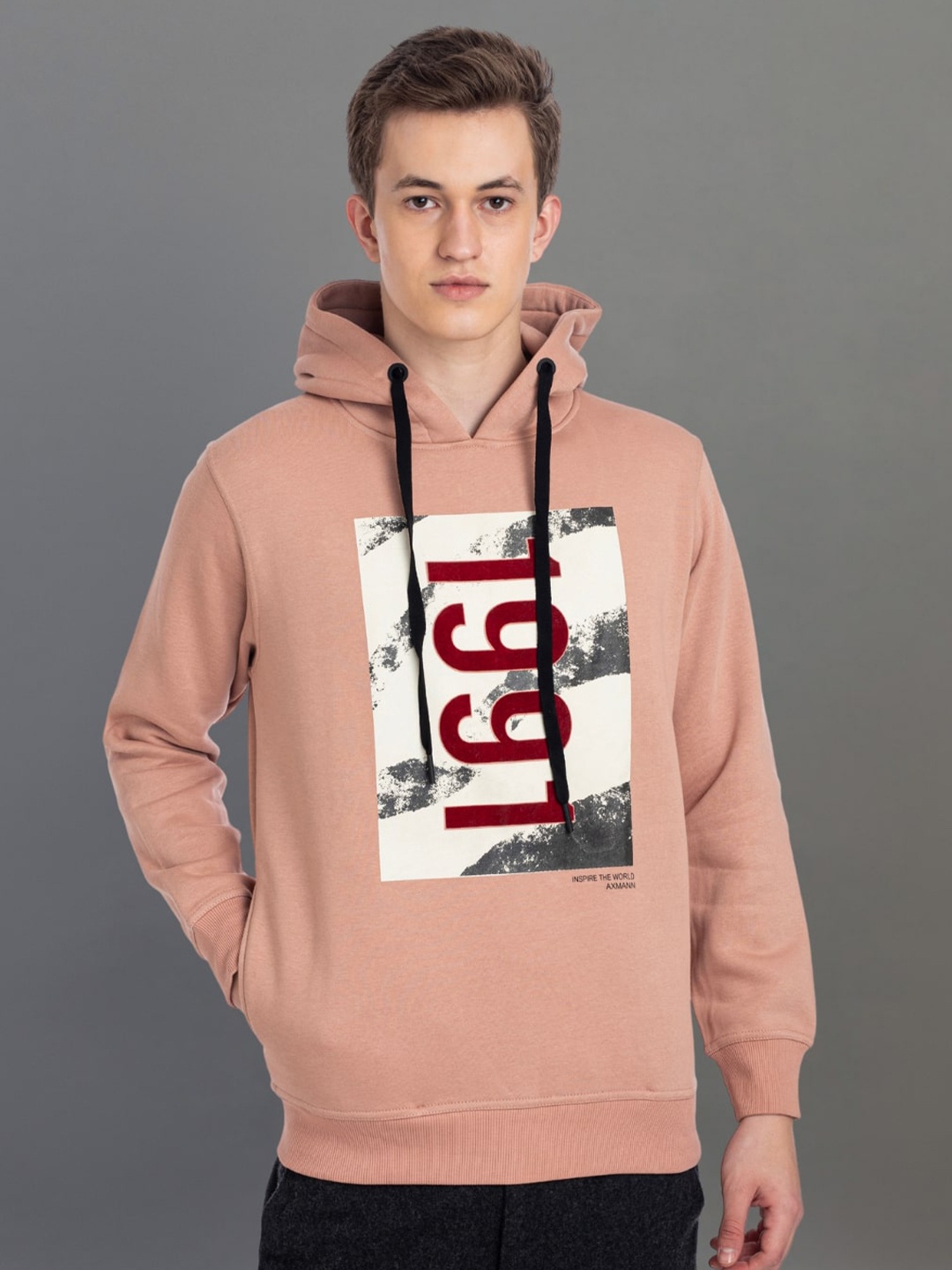 

AXMANN Graphic Printed Hooded Fleece Pullover Sweatshirt, Pink