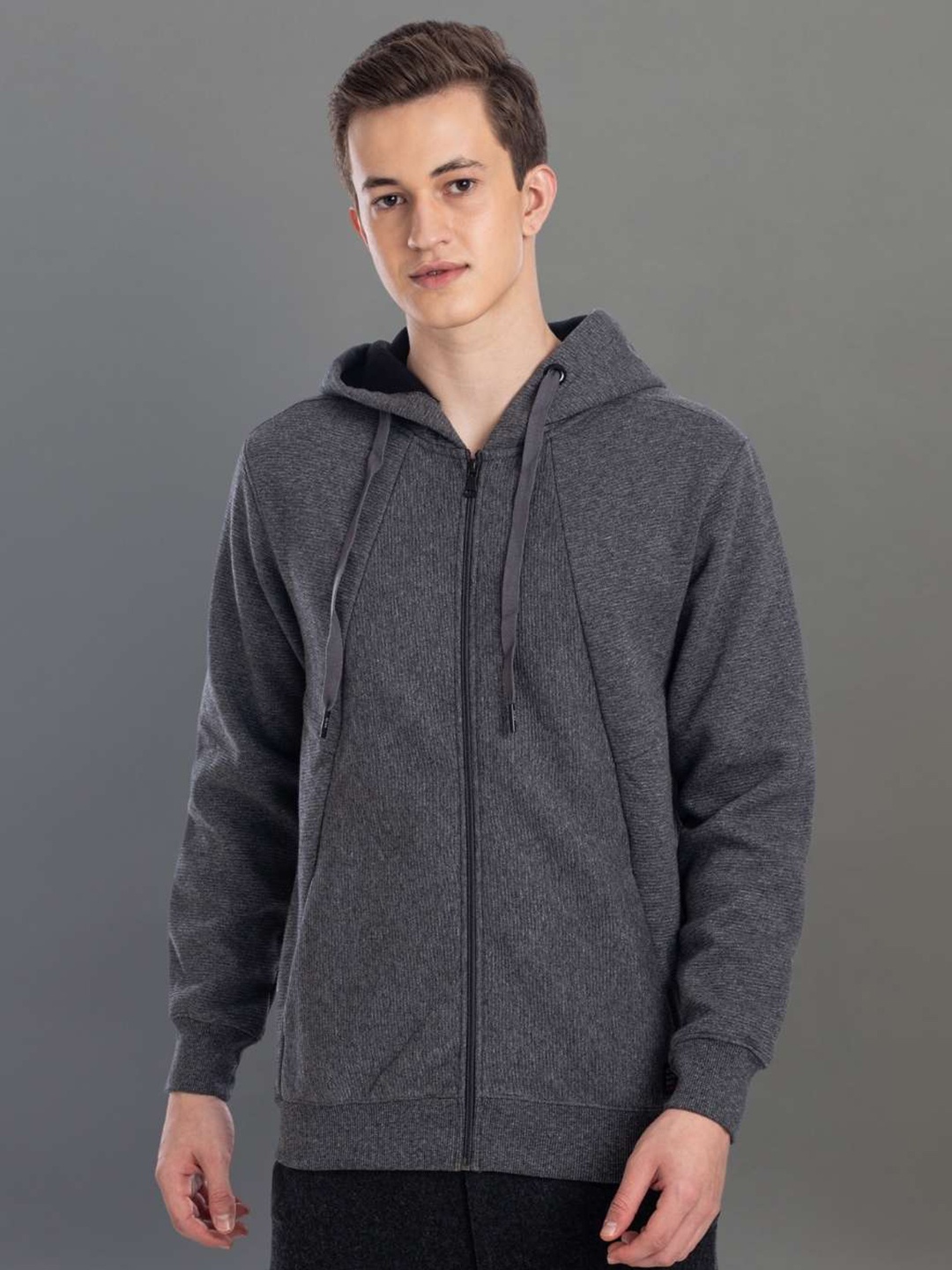 

AXMANN Hooded Long Sleeves Zip Detail Fleece Front Open Sweatshirt, Grey