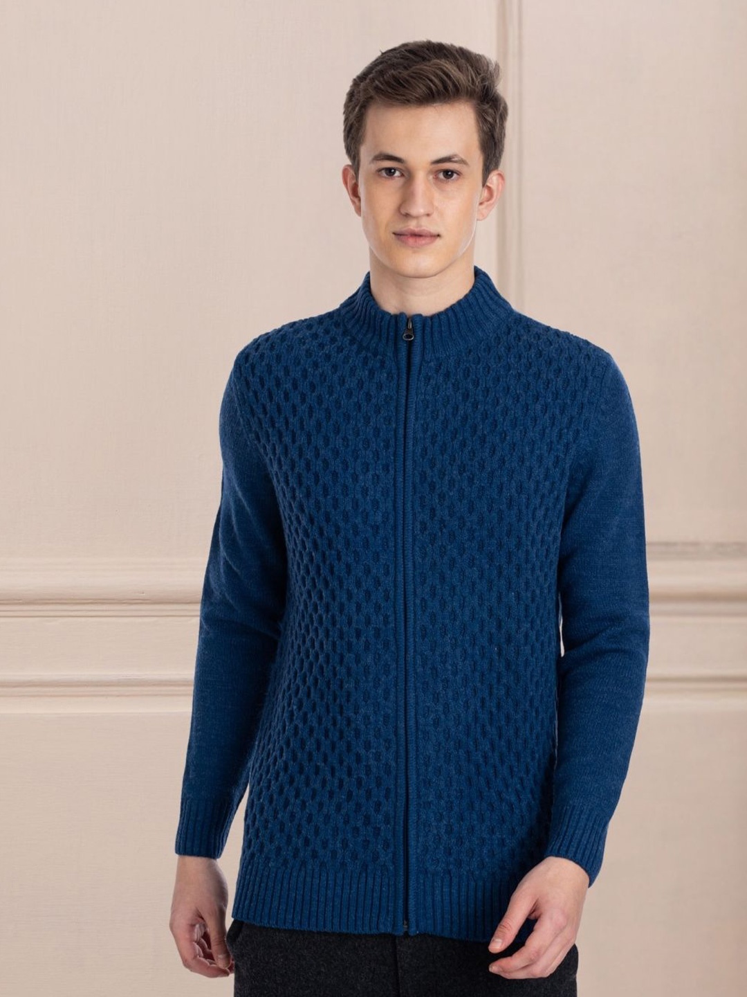 

AXMANN Cable Knit Self Design Woollen Ribbed Pullover Sweater, Blue