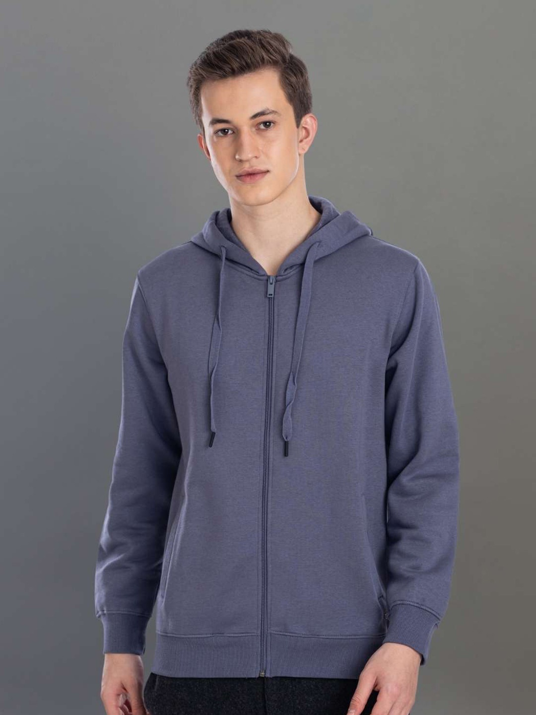 

AXMANN Hooded Fleece Front-Open Sweatshirt, Grey