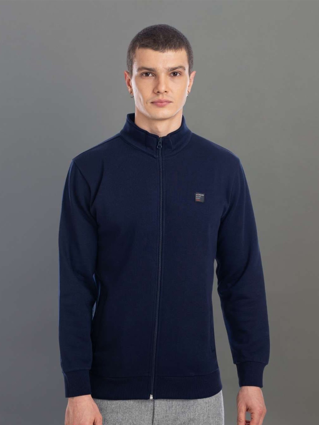 

AXMANN Mock Collar Long Sleeves Sweatshirt, Navy blue