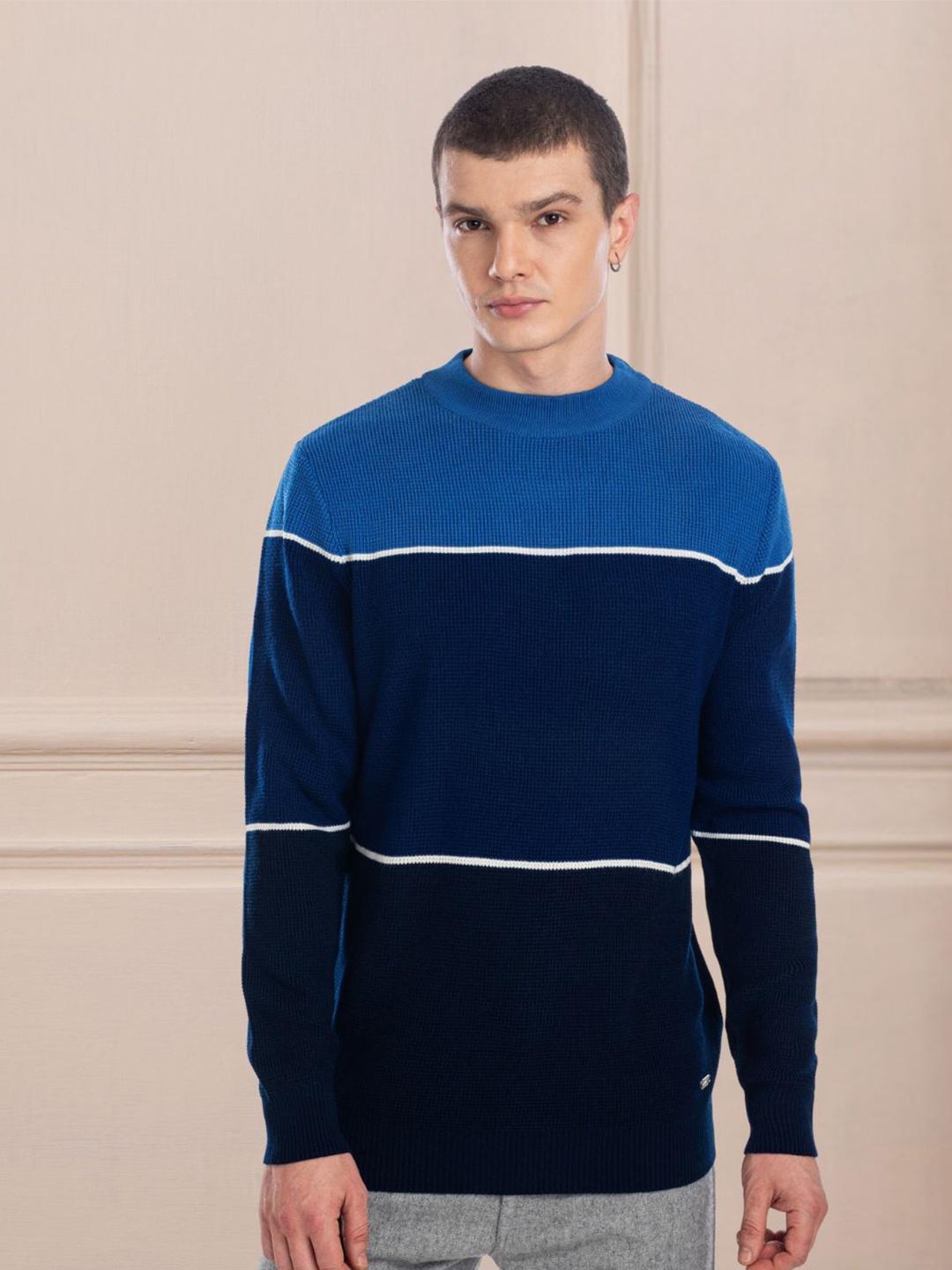 

AXMANN Colourblocked Woollen Sweater, Navy blue