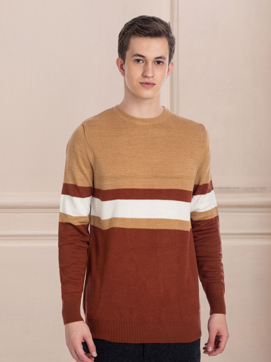 

AXMANN Colourblocked Woollen Ribbed Pullover Sweater, Rust