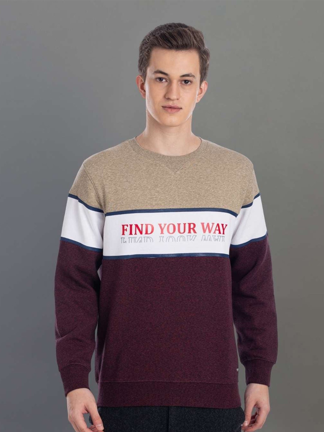 

AXMANN Round Neck Colourblocked Sweatshirt, Maroon
