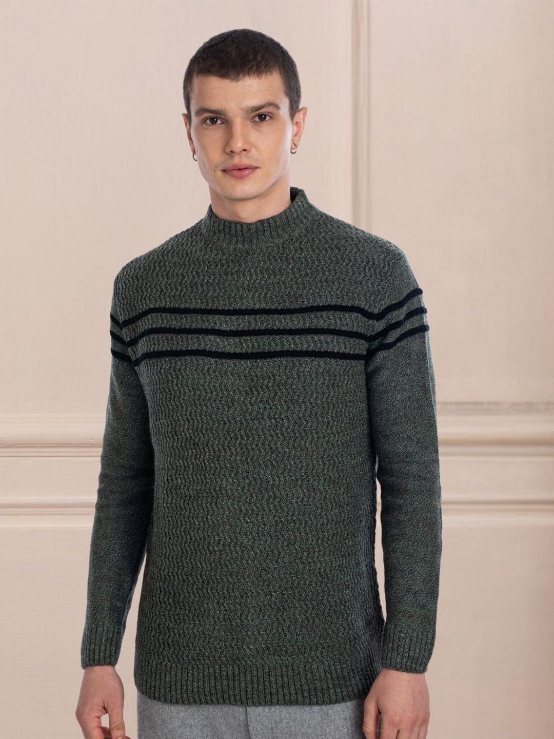 

AXMANN Cable Knit Self Design Woollen Ribbed Pullover Sweater, Olive