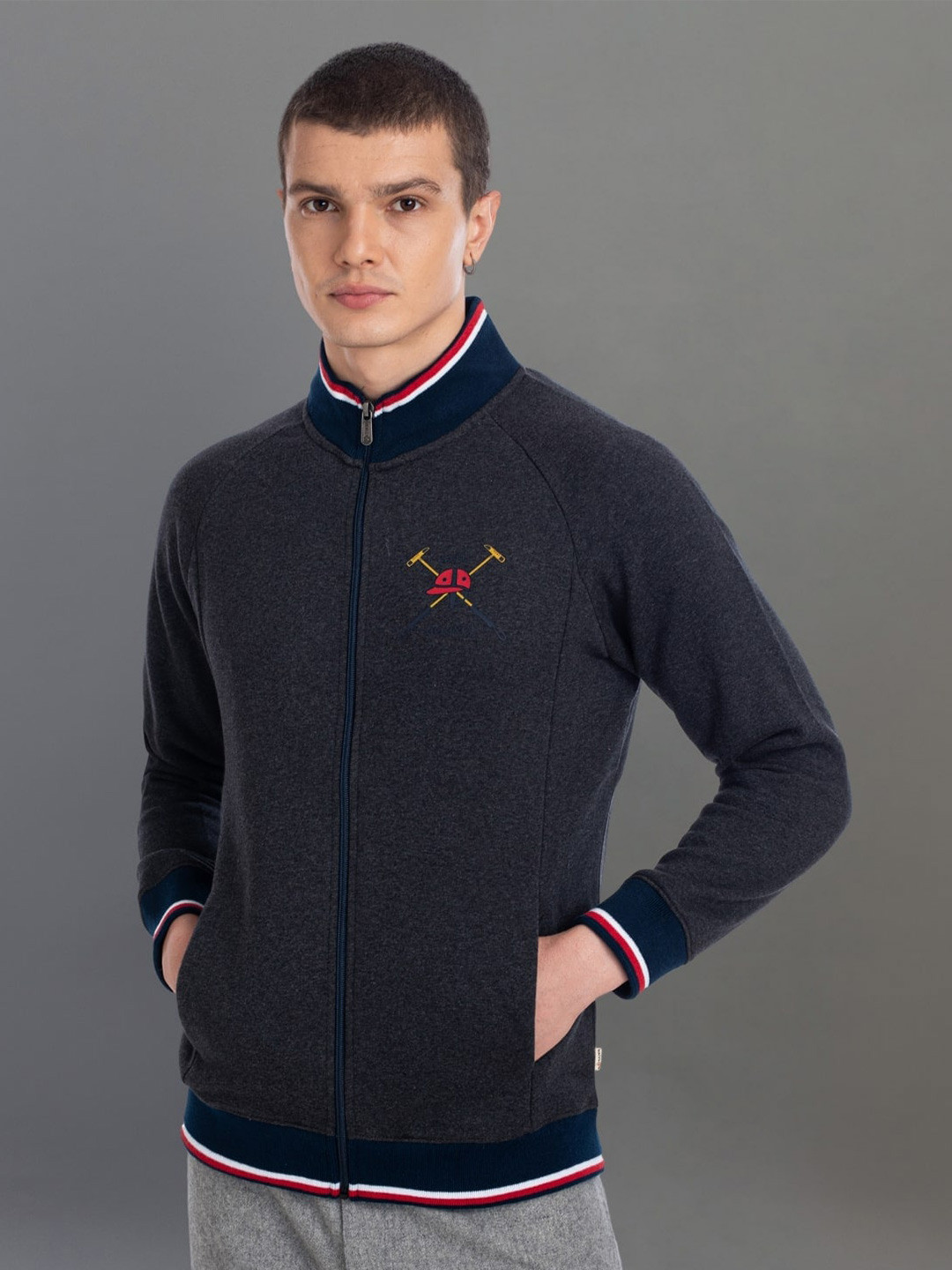 

AXMANN Mock Collar Long Sleeves Sweatshirt, Charcoal