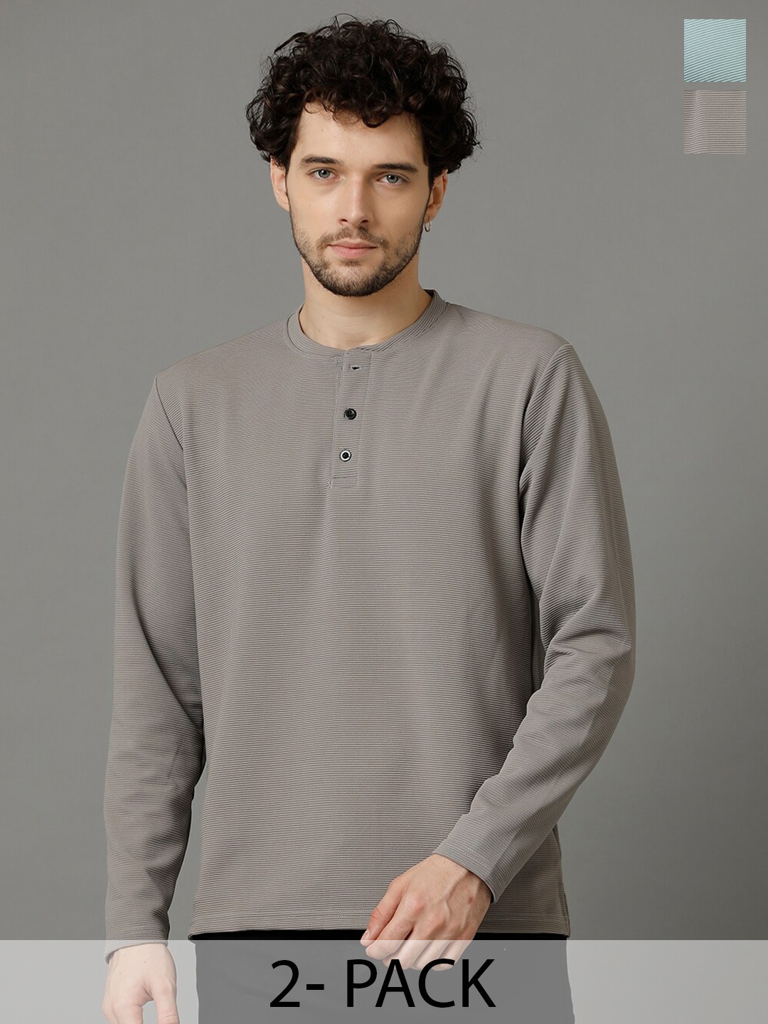 

MADSTO Pack Of 2 Round Neck Long Sleeves T-shirt, Green