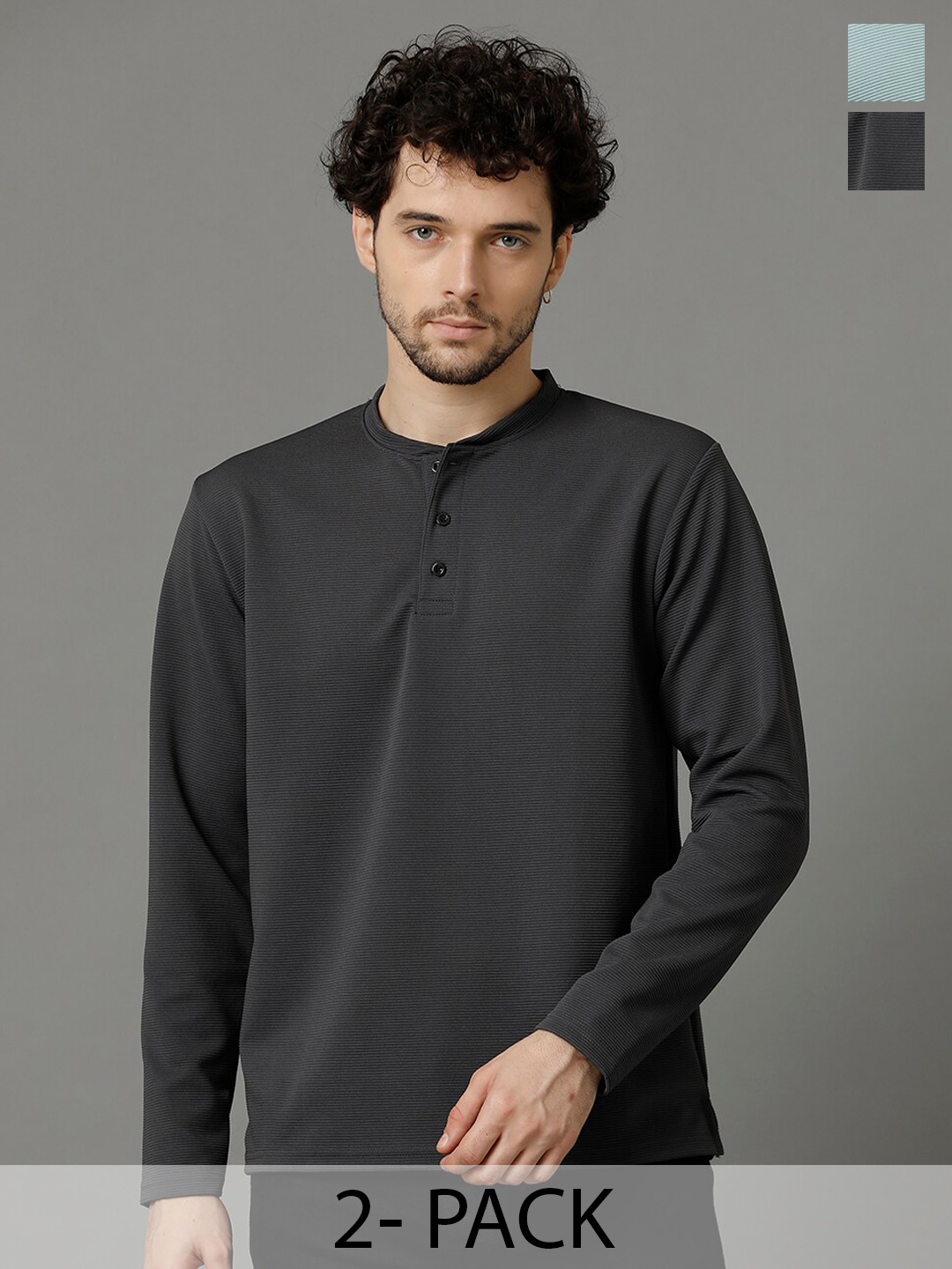 

MADSTO Pack Of 2 Round Neck Long Sleeves T-shirt, Grey