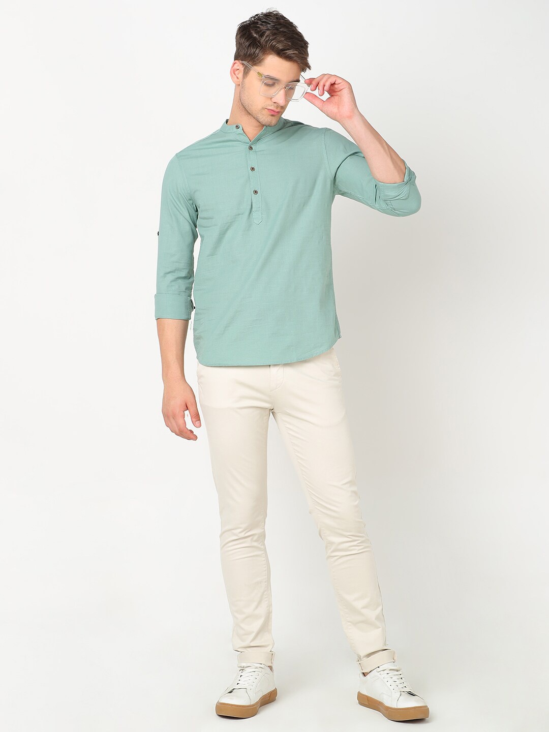 

R&B Mandarin Collar Casual Shirt, Green