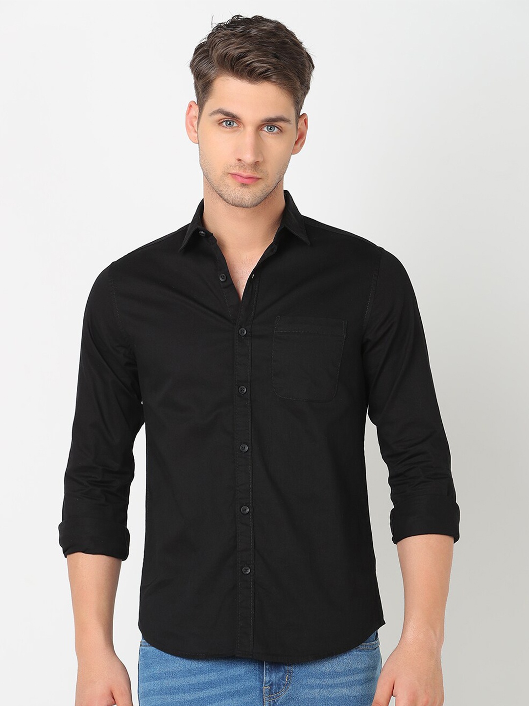 

R&B Spread Collar Casual Shirt, Black