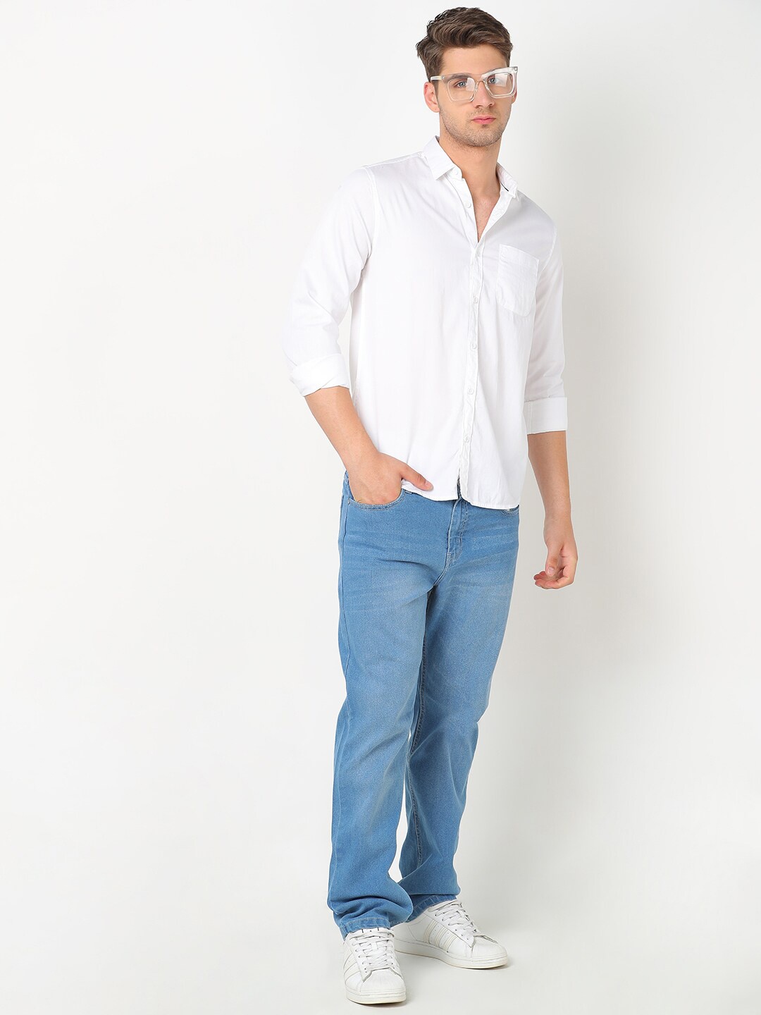 

R&B Spread Collar Casual Shirt, White
