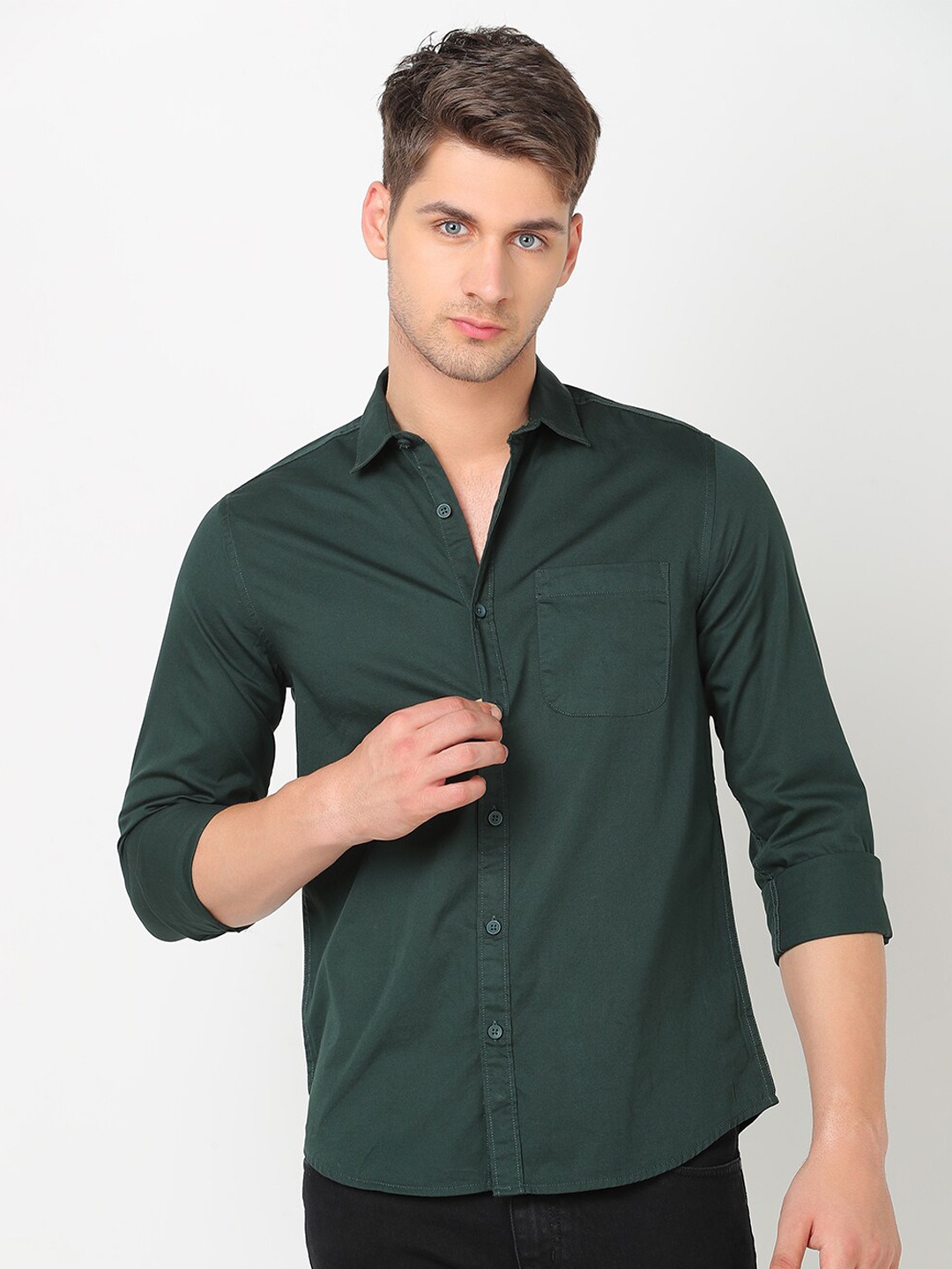 

R&B Spread Collar Casual Shirt, Olive