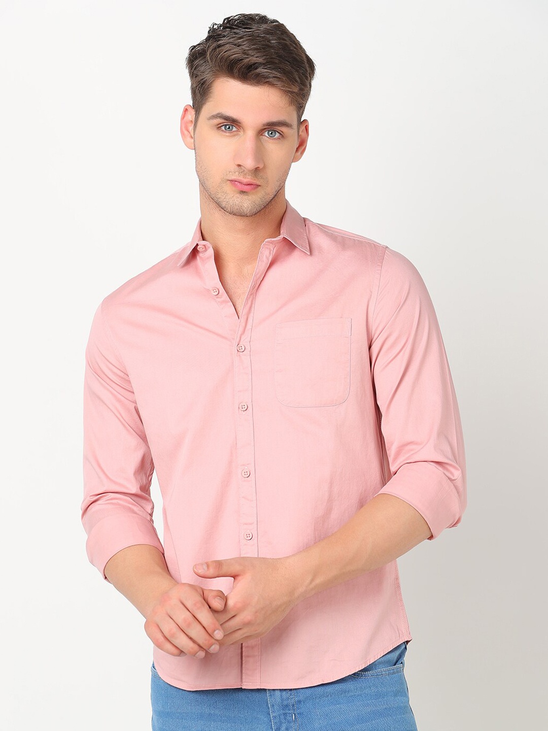 

R&B Spread Collar Casual Shirt, Pink