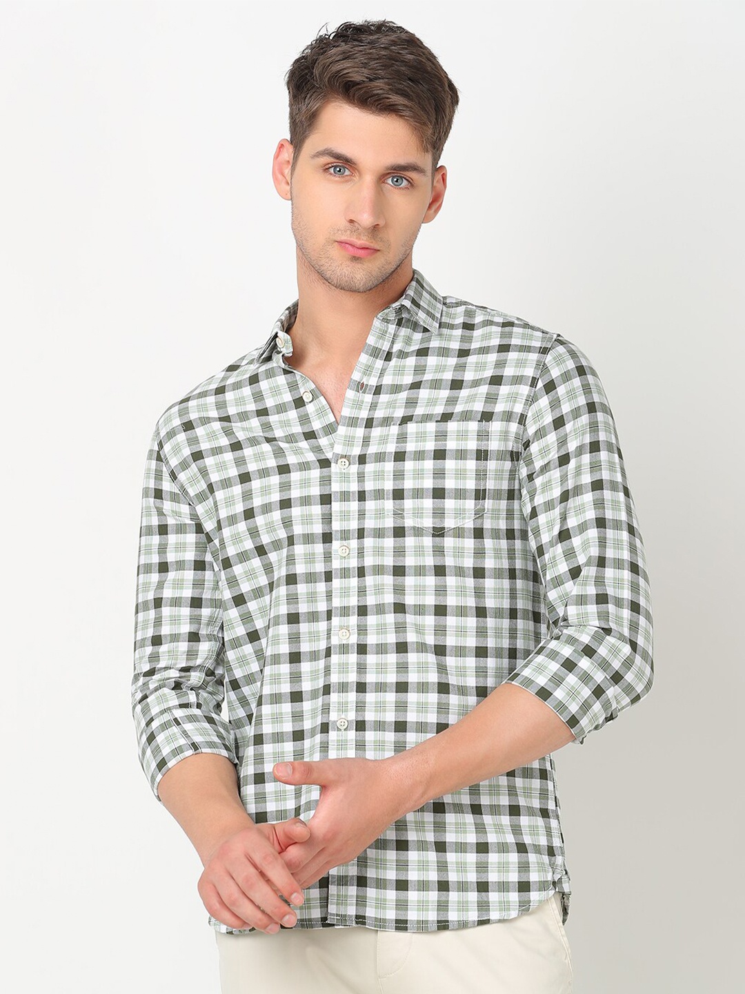 

R&B Tartan Checked Casual Shirt, Green
