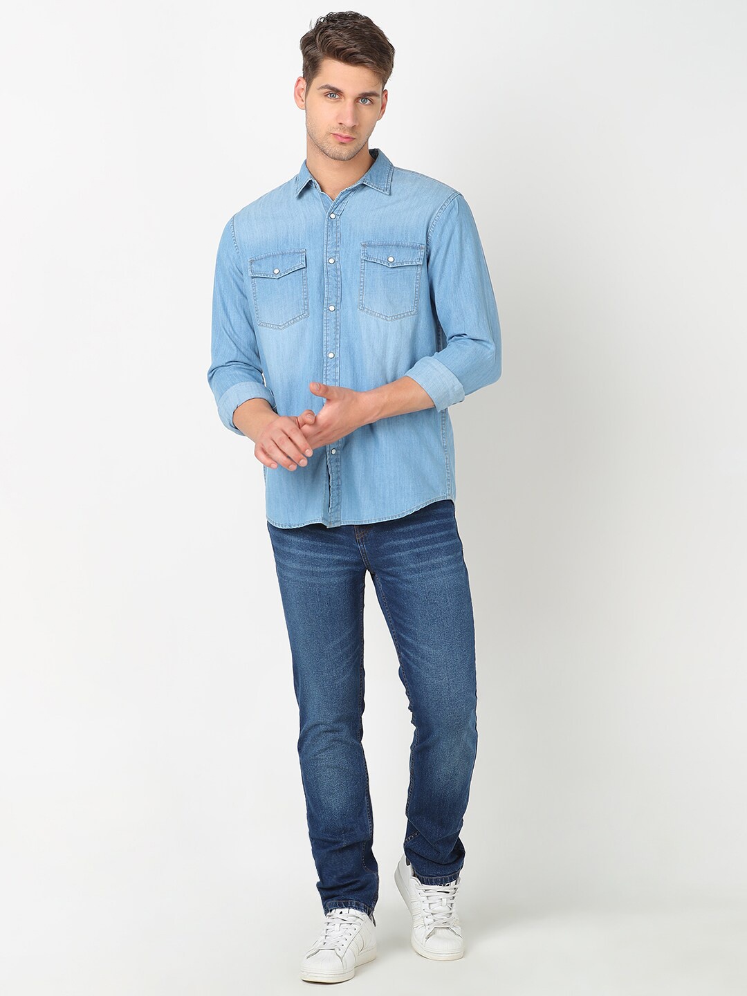 

R&B Spread Collar Casual Shirt, Blue
