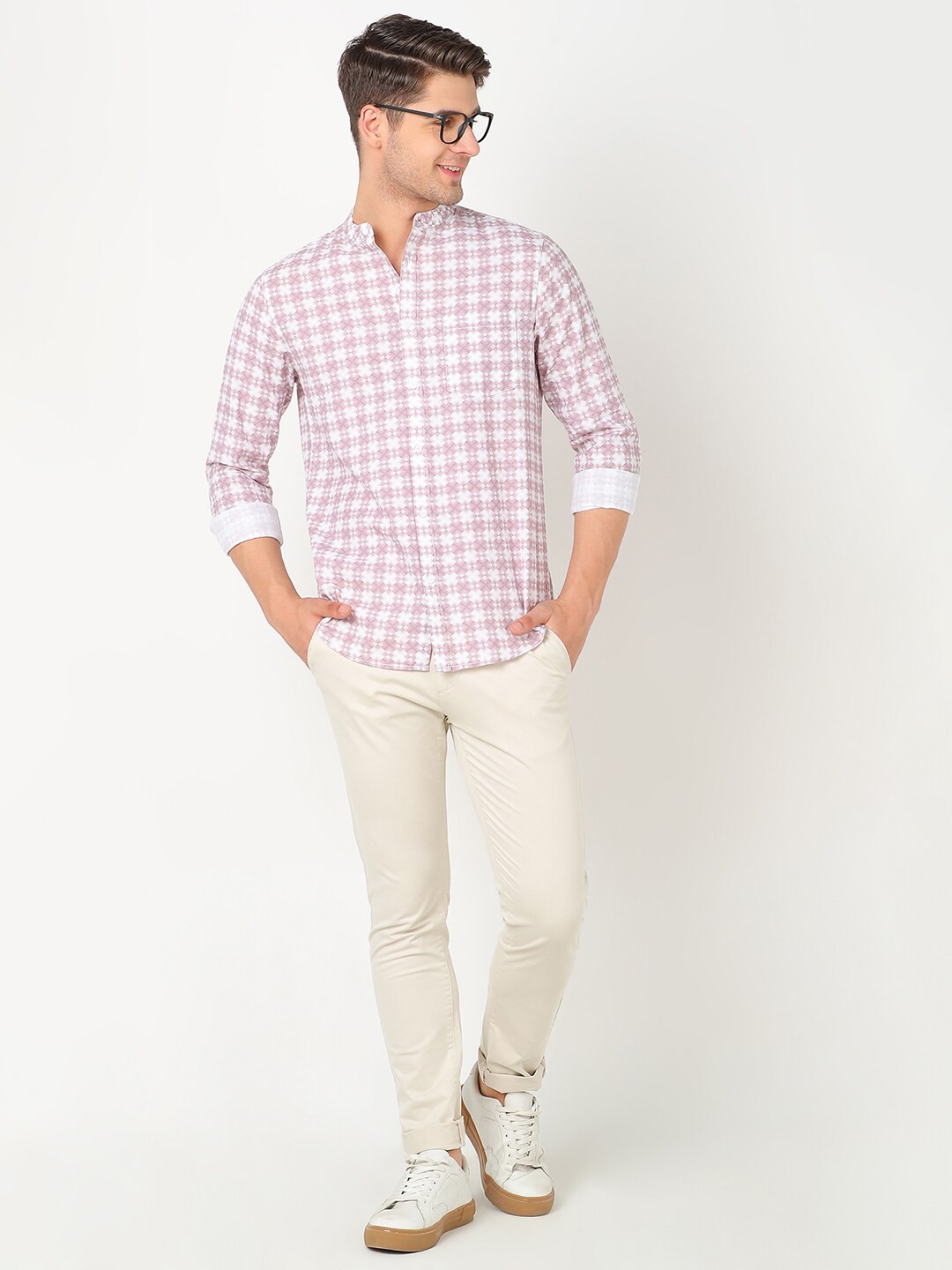 

R&B Grid Tattersall Checked Casual Shirt, Pink
