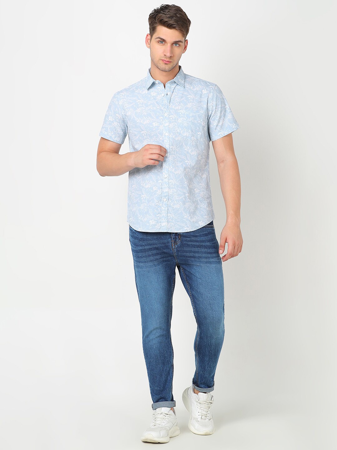 

R&B Floral Printed Casual Shirt, Blue