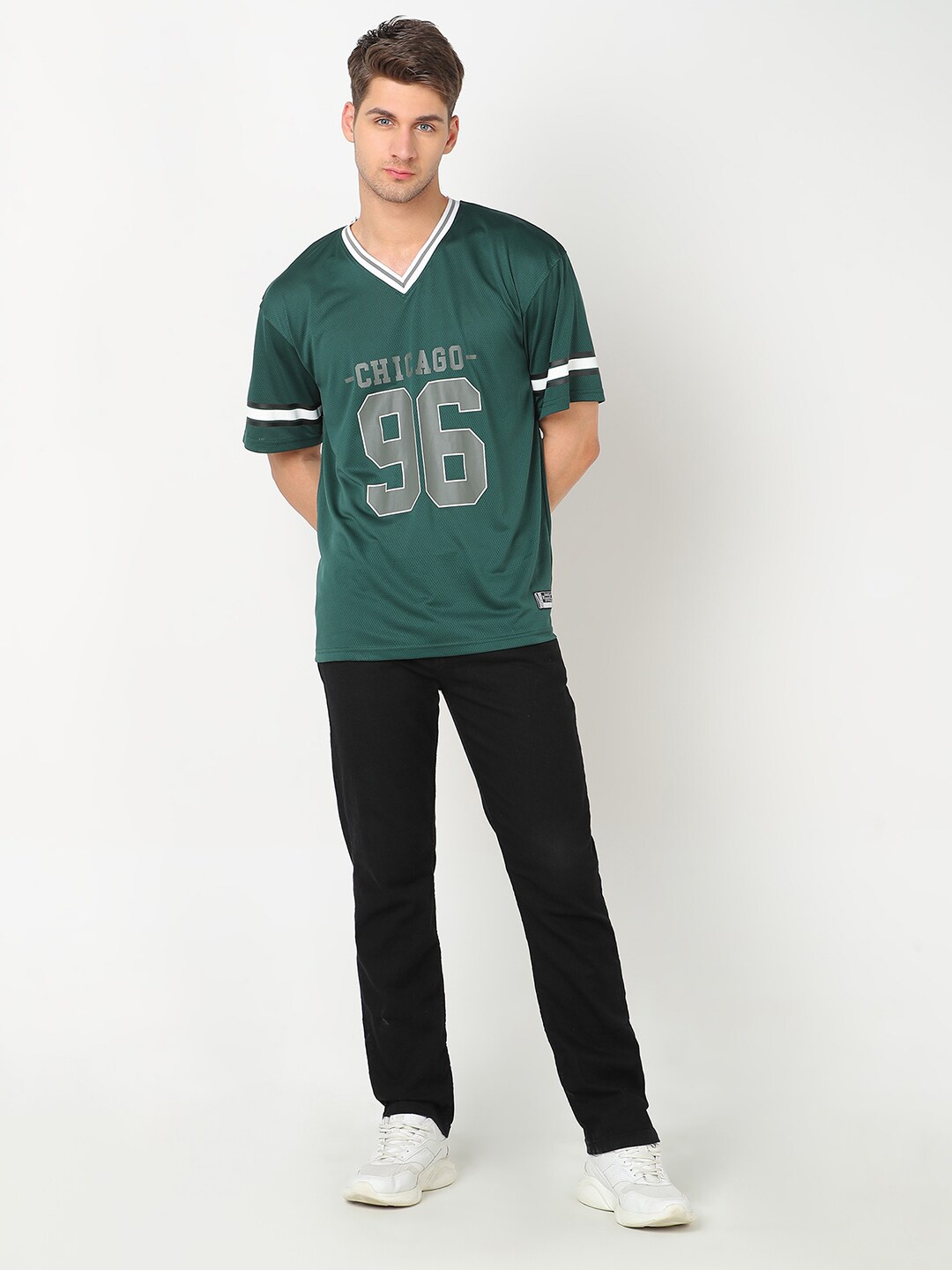 

R&B Varsity Printed Drop-Shoulder Sleeves T-shirt, Green
