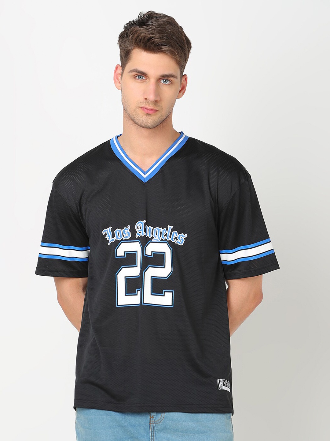 

R&B Varsity Printed Drop-Shoulder Sleeves T-shirt, Black