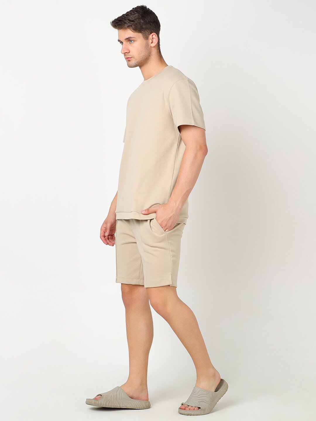 

R&B Round Neck Cotton T-shirt, Beige