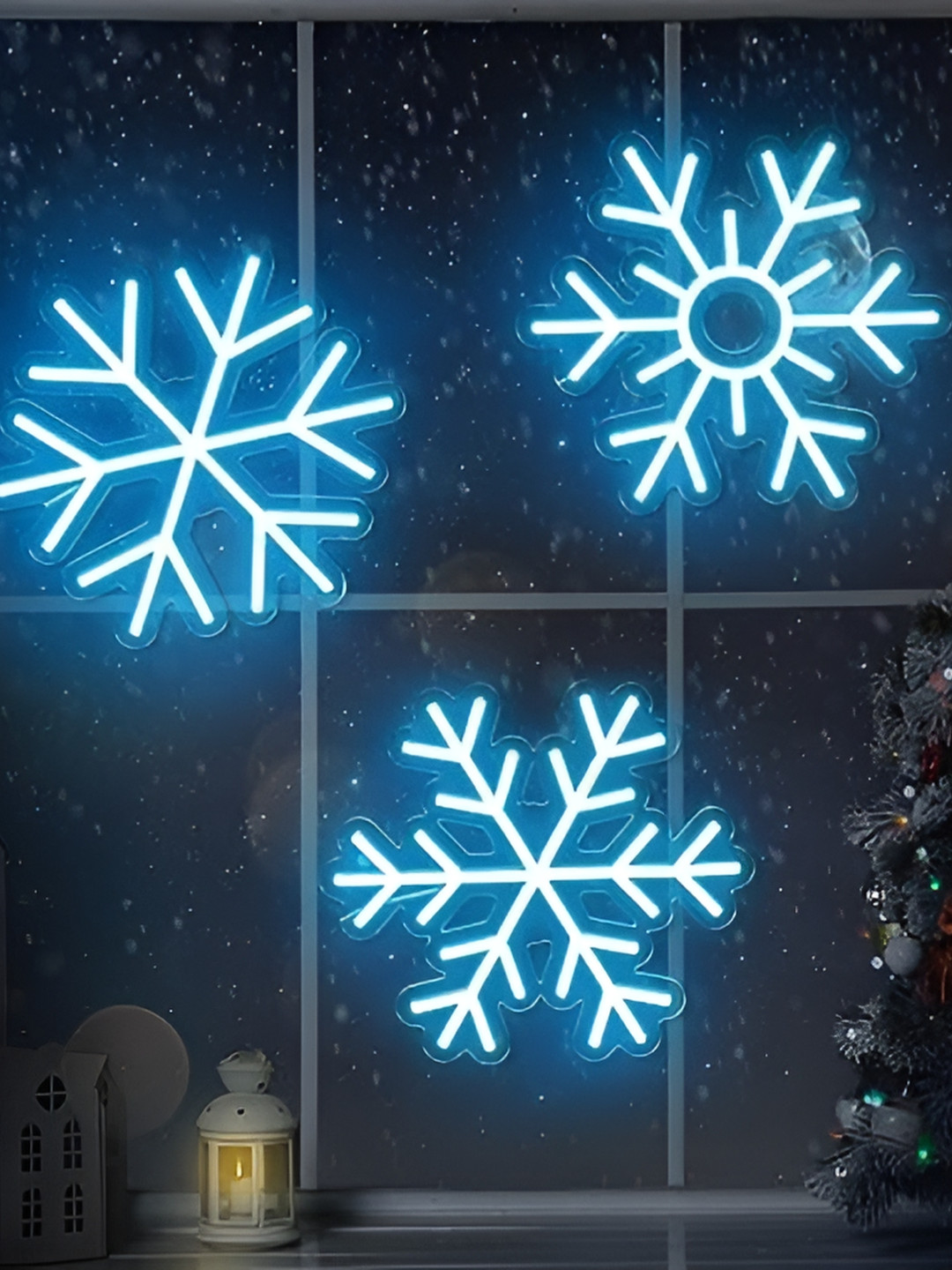 

Neon signs india Blue 3 Pieces Snowflake LED String Lights