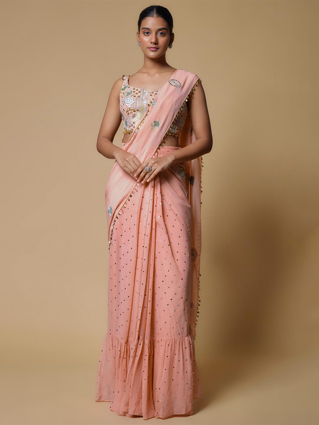 

Payal Singhal Floral Sequinned Ready to Wear Saree, Rose