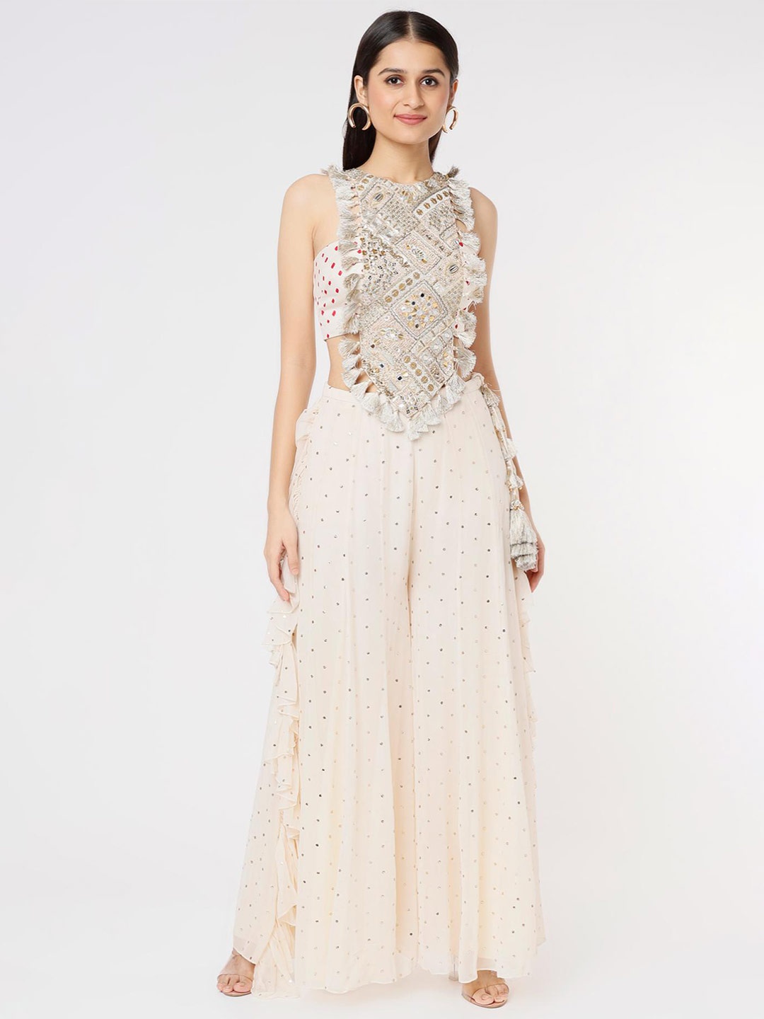 

Payal Singhal Embroidered Top With Sharara, Off white