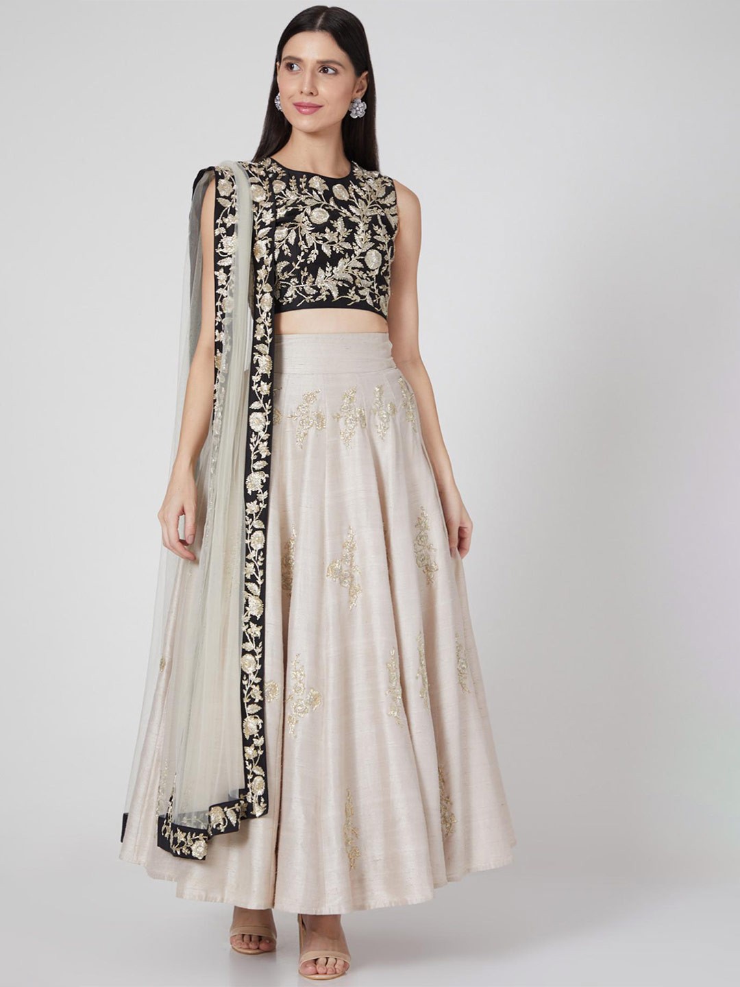 

Payal Singhal Embroidered Thread Work Ready to Wear Lehenga & Blouse With Dupatta, Black