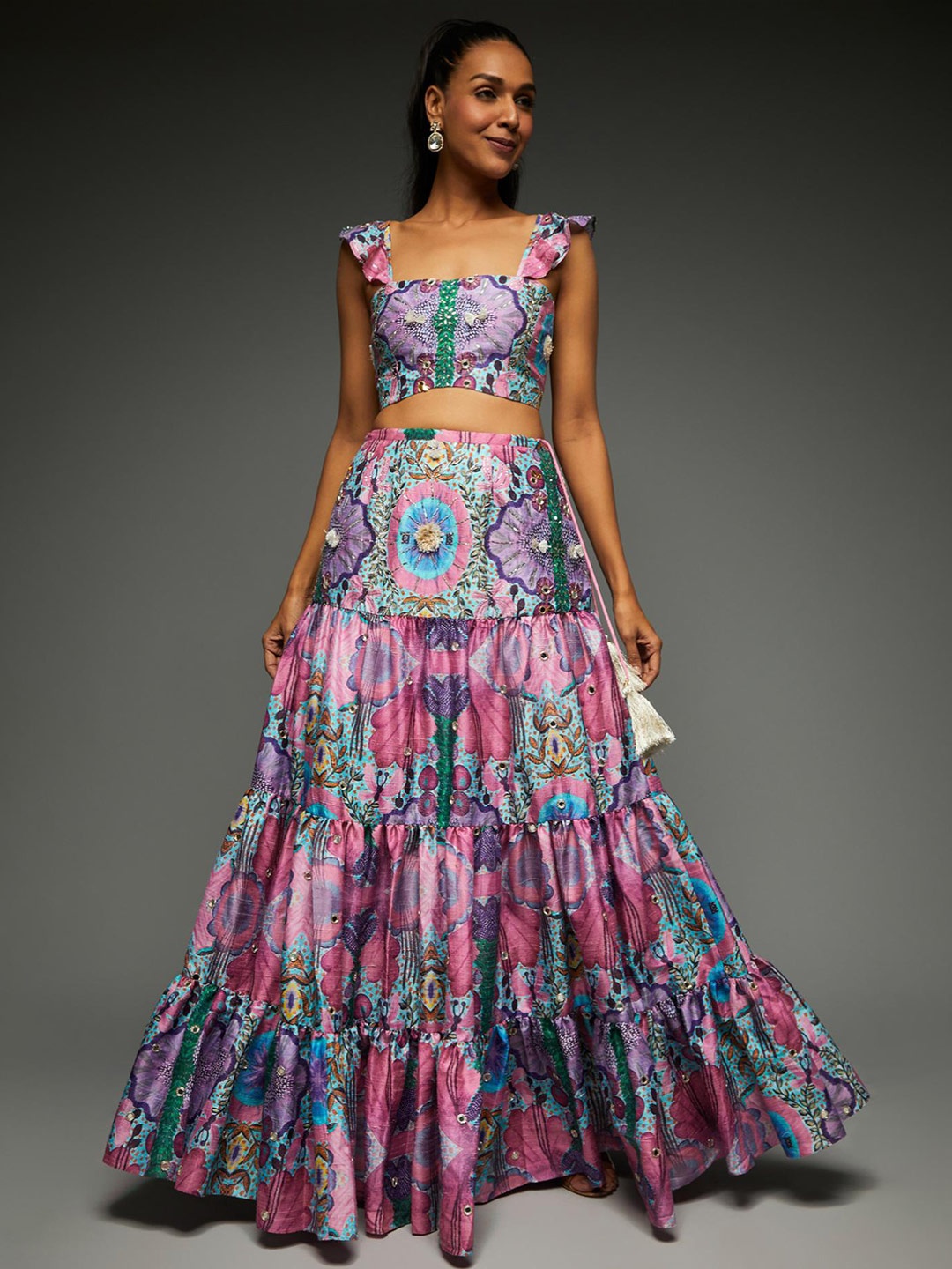 

Payal Singhal Embroidered Beads and Stones Ready to Wear Lehenga Choli, Pink