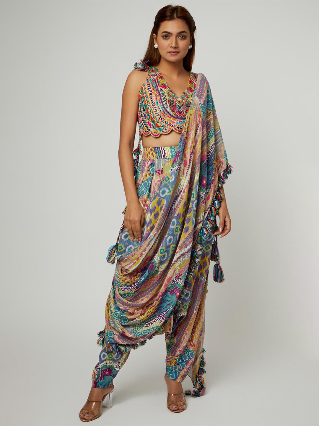 

Payal Singhal Abstract Printed Pant Saree, Blue