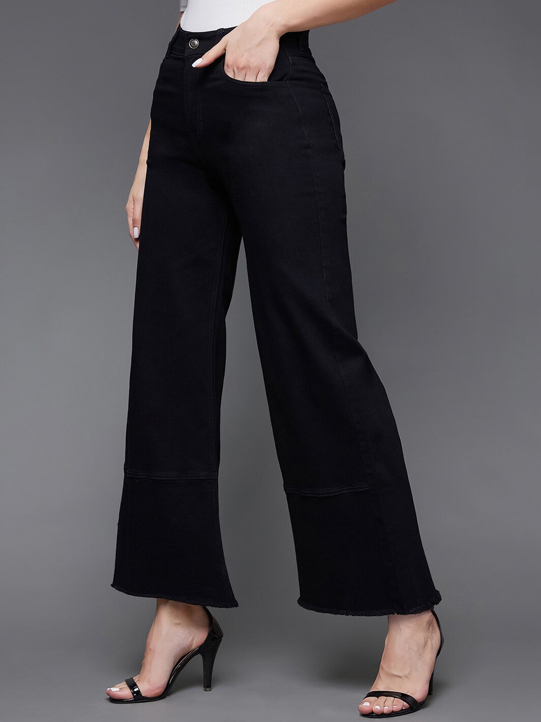 

Miss Chase Women Wide Leg High-Rise Clean Look Stretchable Jeans, Black