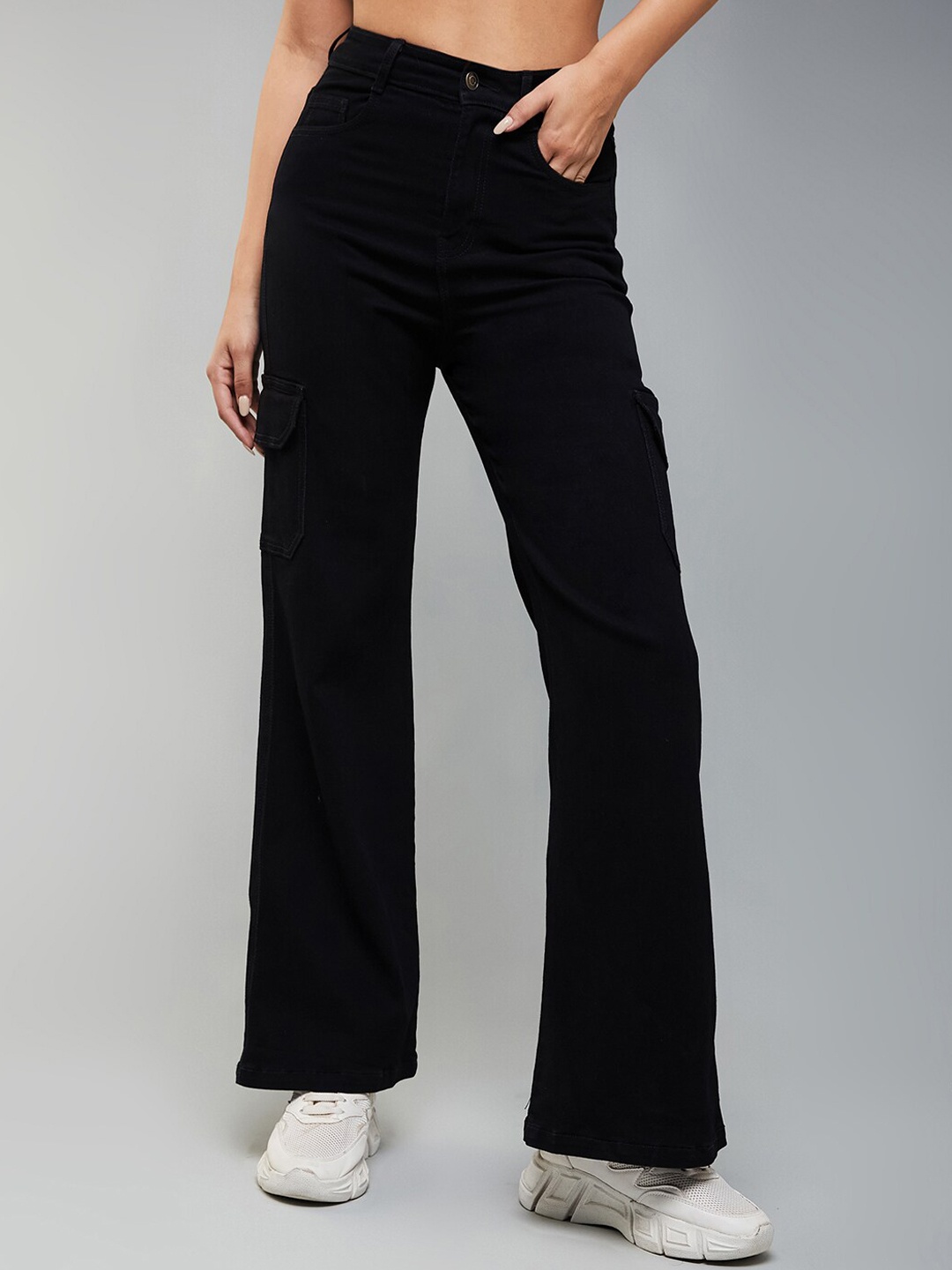 

Miss Chase Women Wide Leg High-Rise Stretchable Jeans, Black