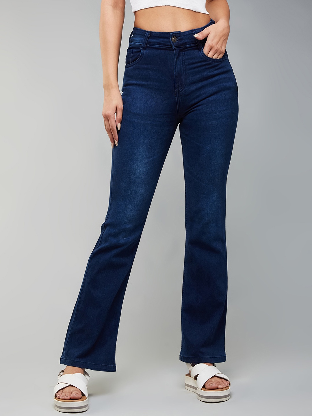 

Miss Chase Women Wide Leg High-Rise Clean Look Stretchable Jeans, Blue