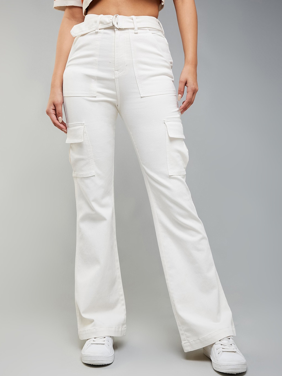 

Miss Chase Women Wide Leg High-Rise Clean Look Stretchable Cargos Jeans, White