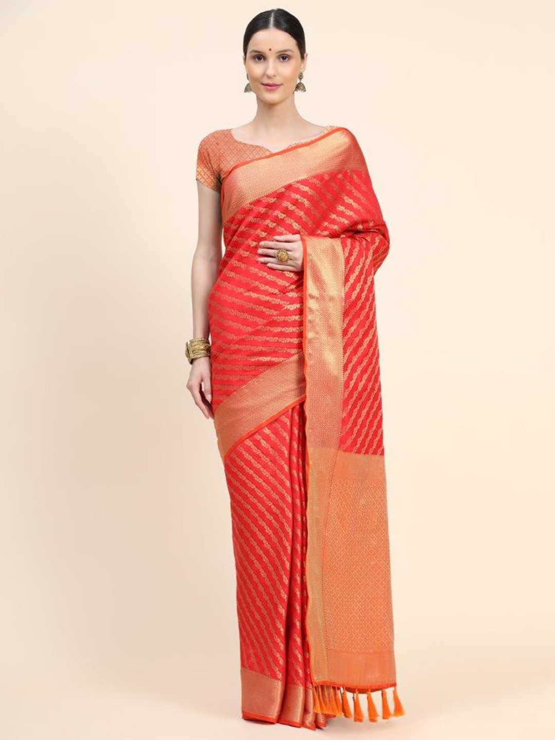 

SGF11 Woven Design Heavy Zari Work Kanjeevaram Patola Silk Saree, Orange