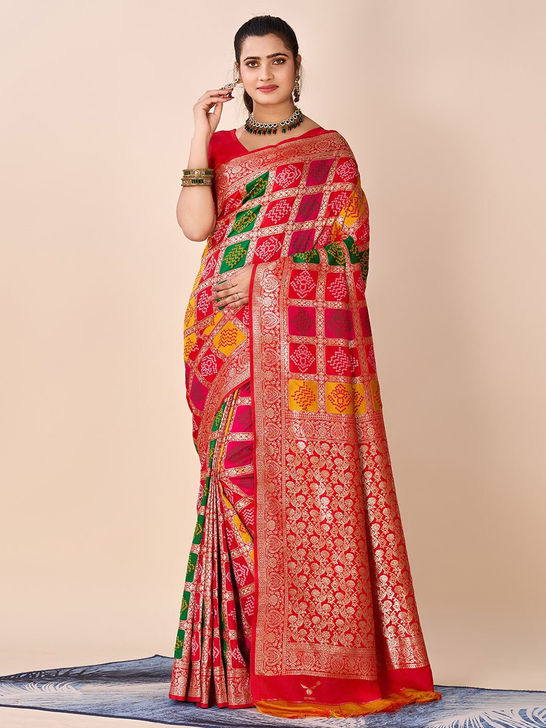 

SANJANA SILK Woven Design Pure Silk Kanjeevaram Zari Saree, Red