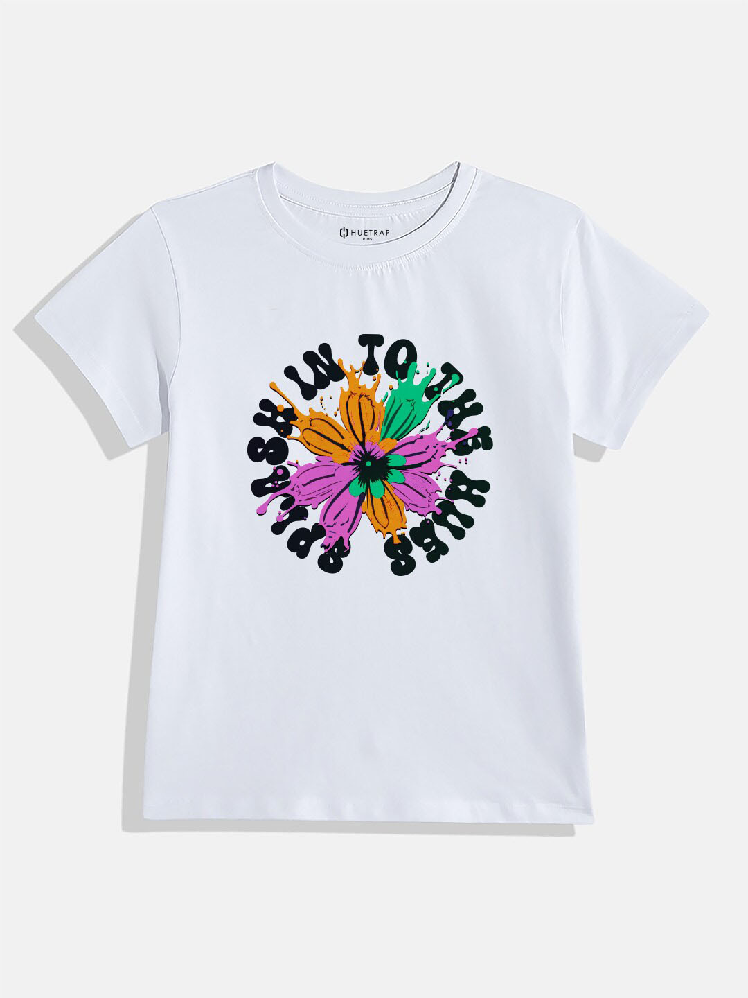 

Huetrap Girls Typography Printed Round Neck Short Sleeves Cotton T-shirt, White