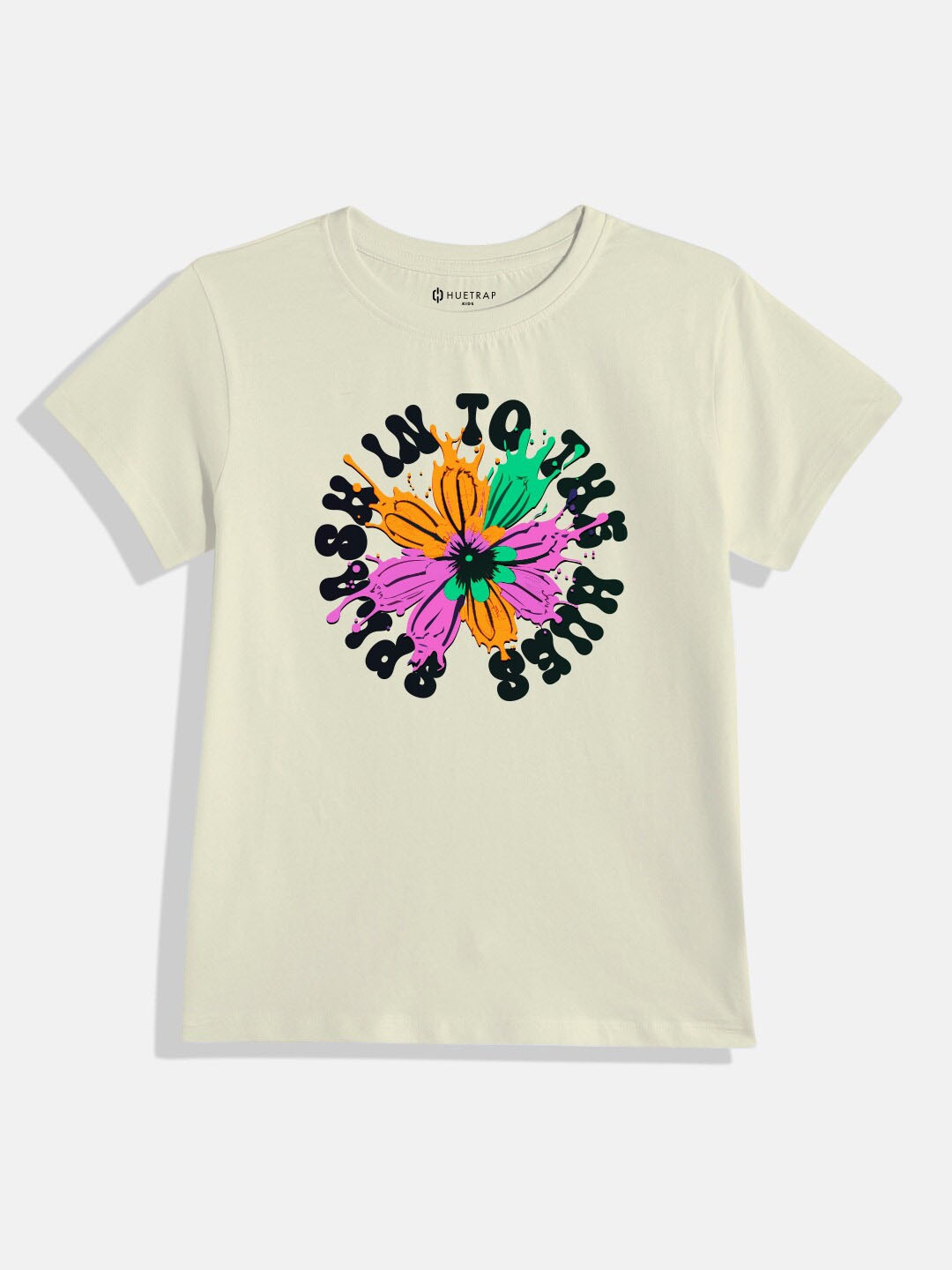 

Huetrap Girls Typography Printed Round Neck Short Sleeves Cotton T-shirt, Off white