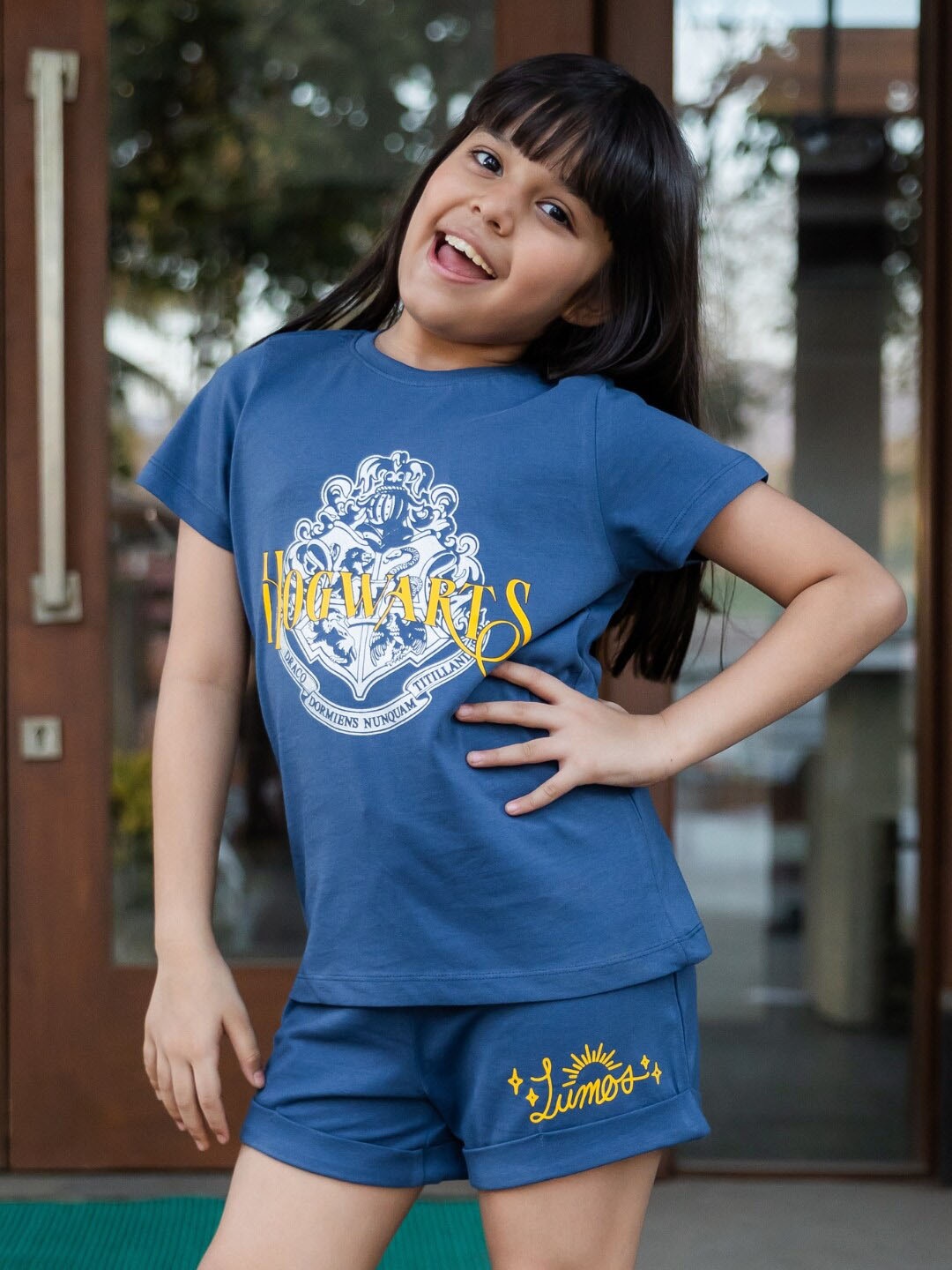 

Nap Chief Girls Harry Potter Printed T-shirt with Shorts, Navy blue