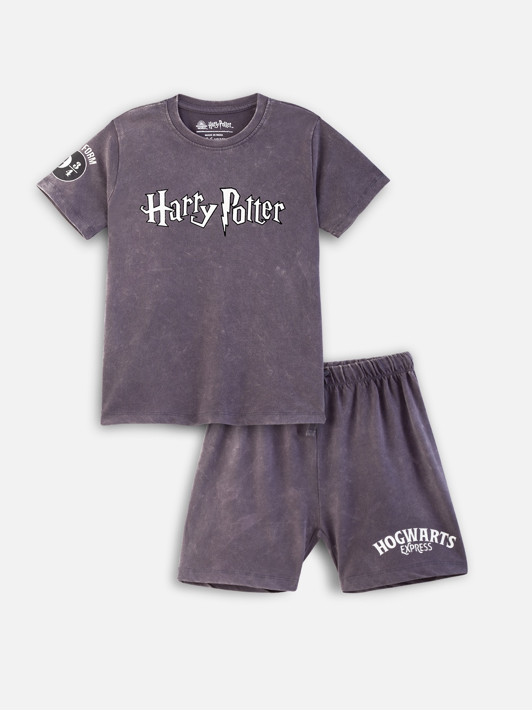 

Nap Chief Kids Unisex Harry Potter Printed Stone Washed T-shirt with Shorts, Grey